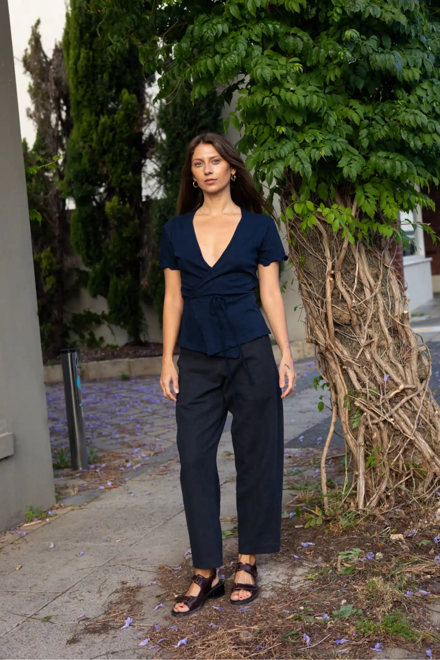 Linen Barrel Leg Pant | Black