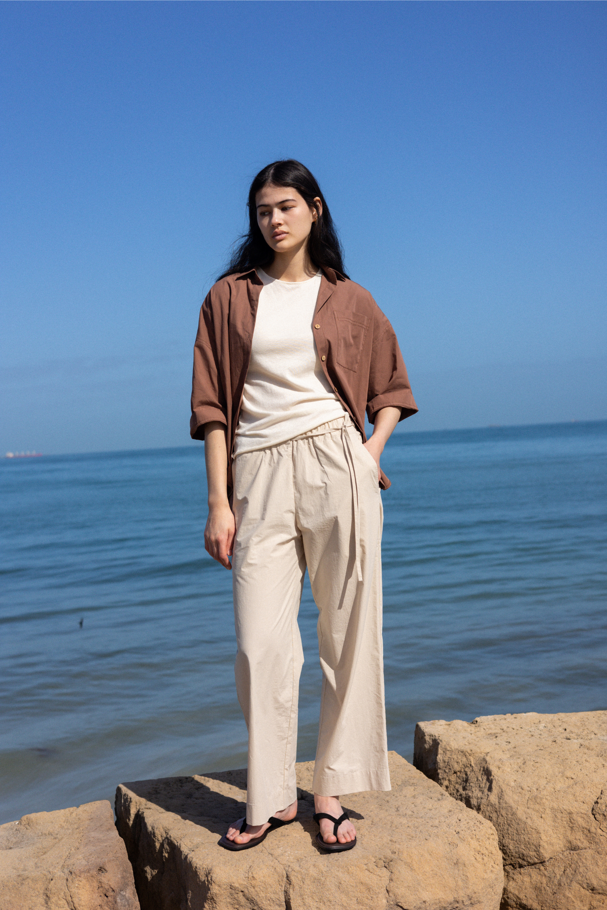 Side Tie Pant | Sand Cotton