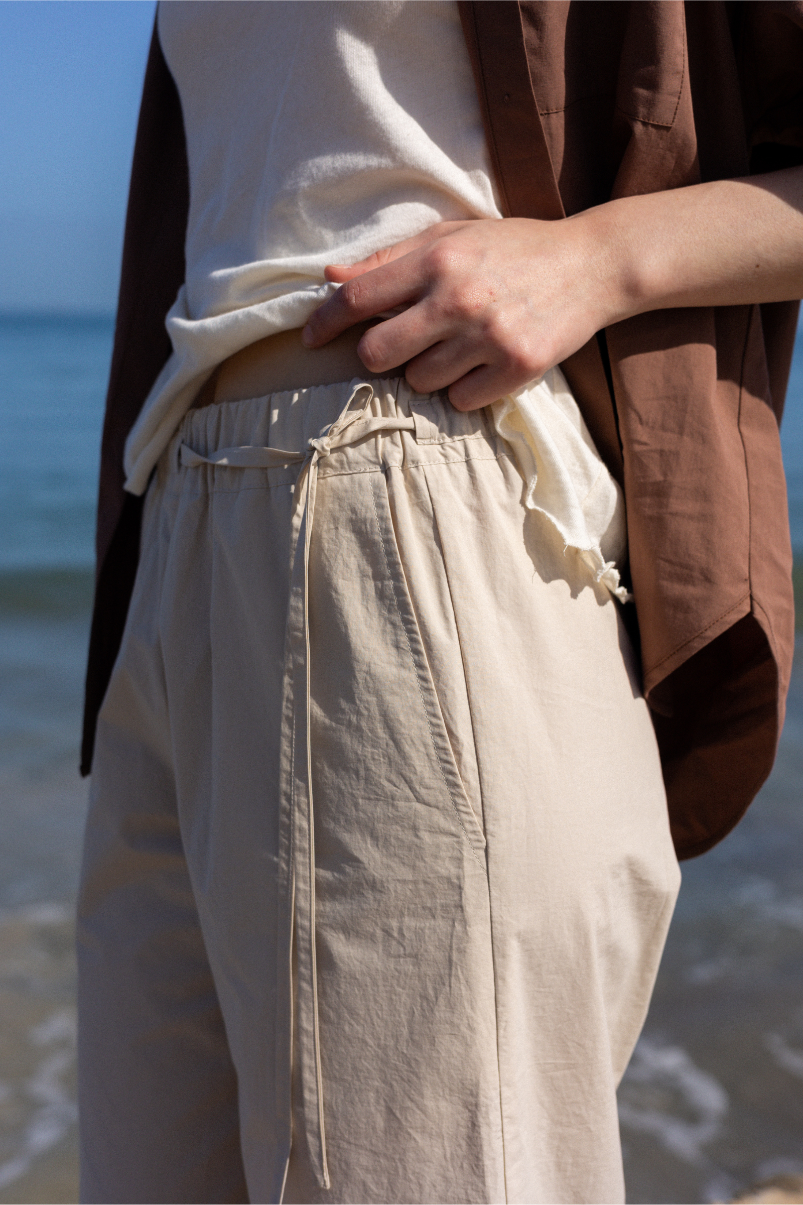 Side Tie Pant | Sand Cotton