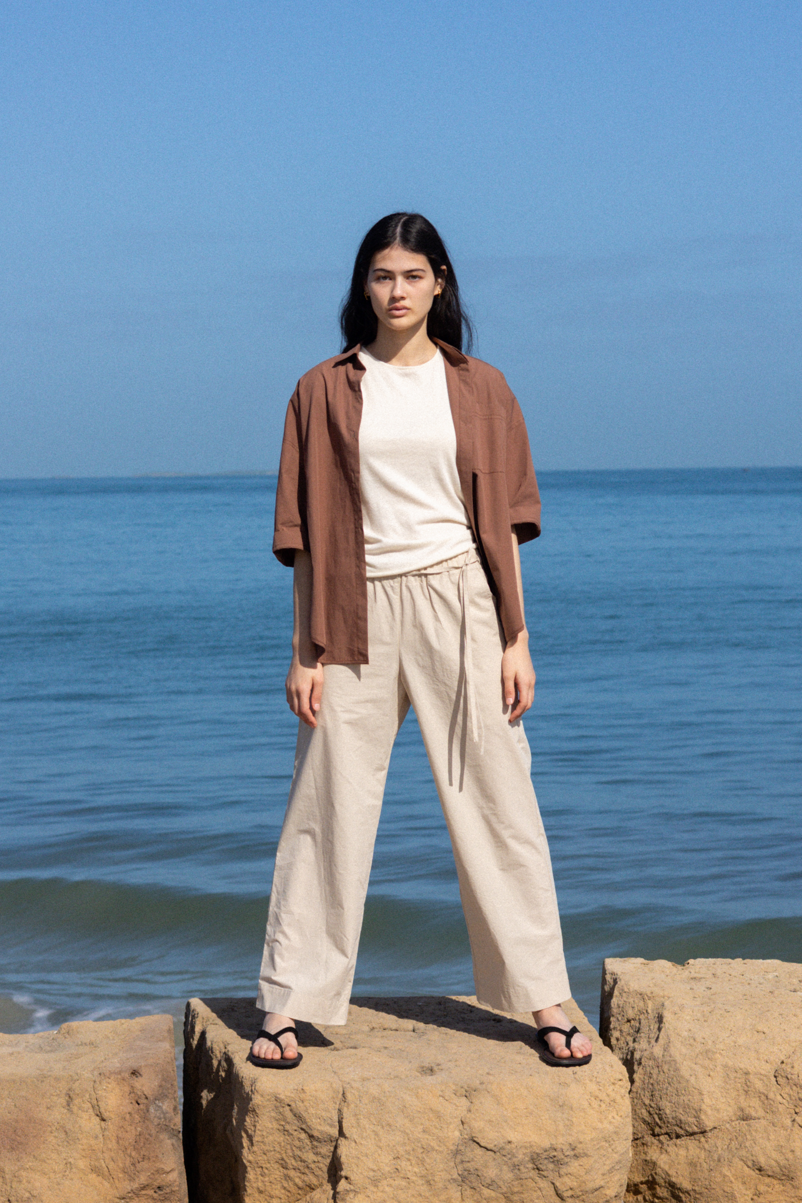 Side Tie Pant | Sand Cotton