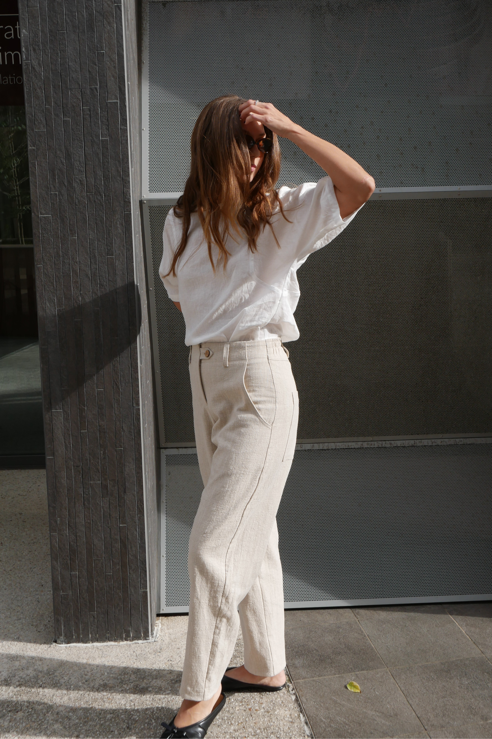 Linen Barrel Leg Pant | Oatmeal