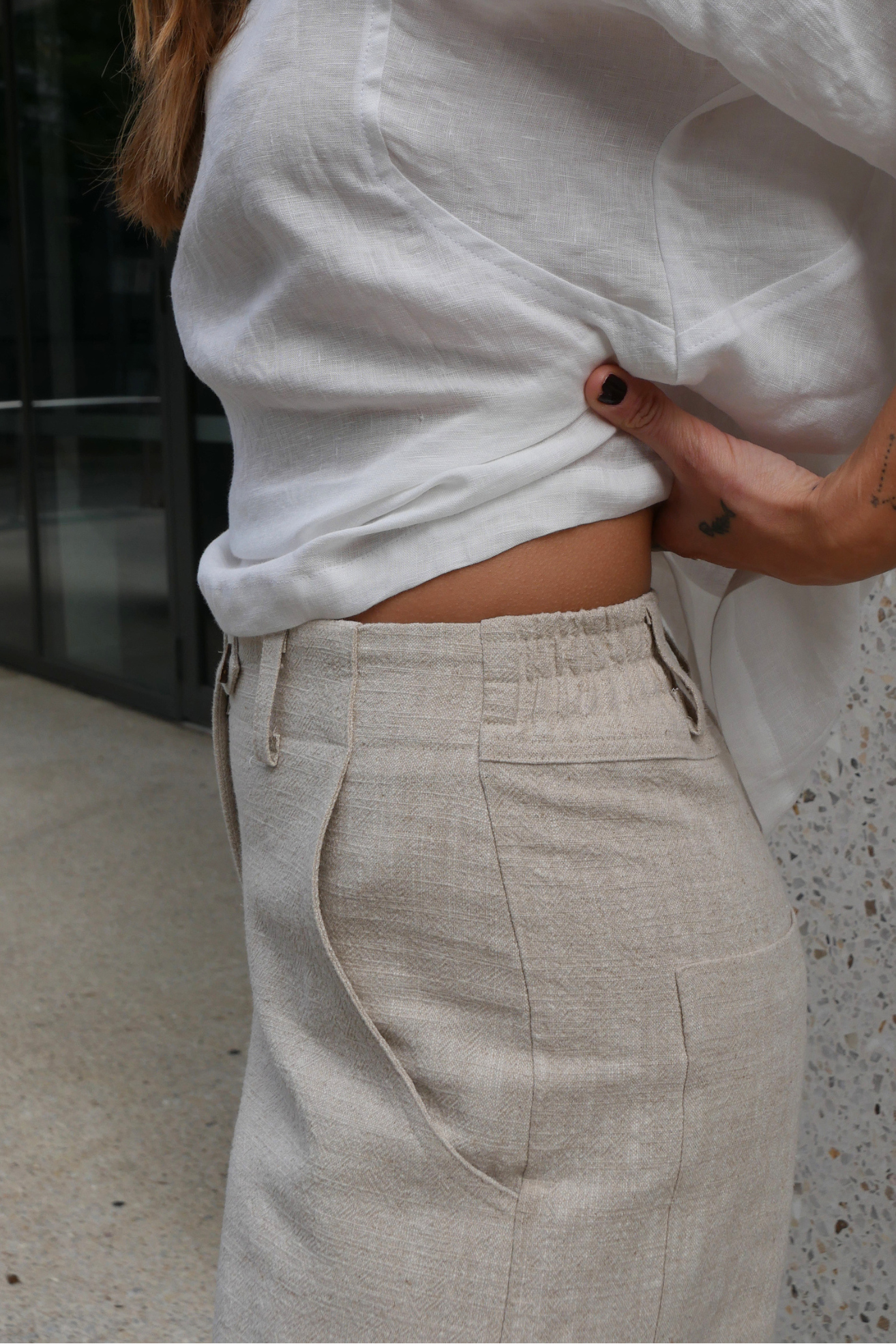 Linen Barrel Leg Pant | Oatmeal