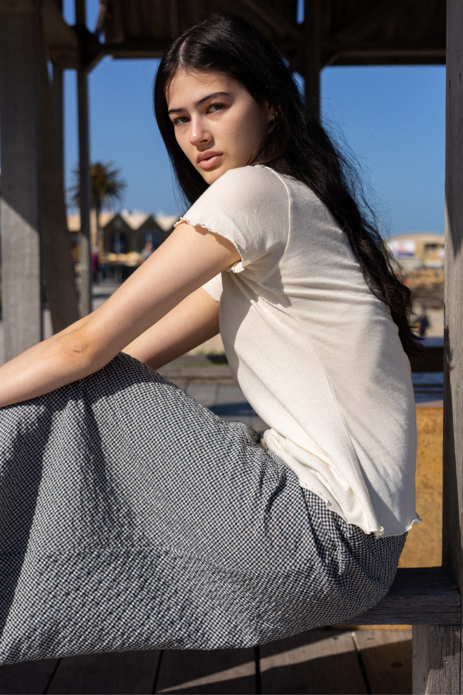 A-Line Bias Skirt | Black and White Check