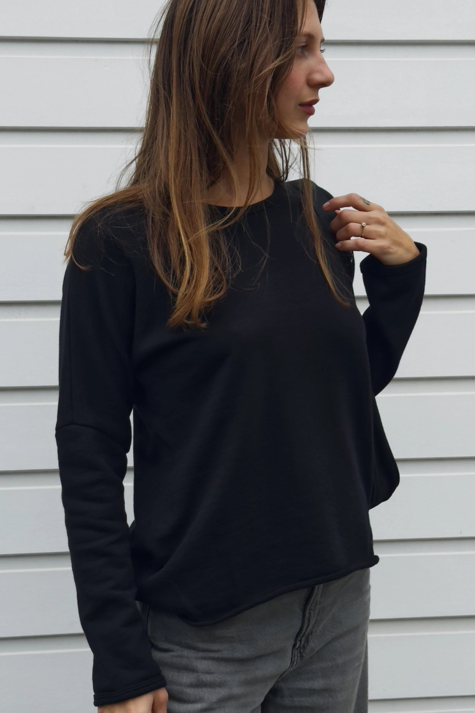 Mesh Stitch Organic Cotton Fleece Crewneck Sweatshirt
