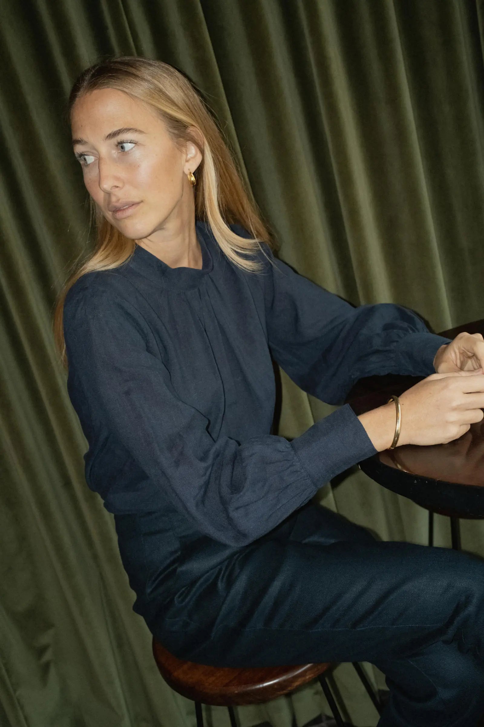 Hi Neck Top With Sleeves | Navy