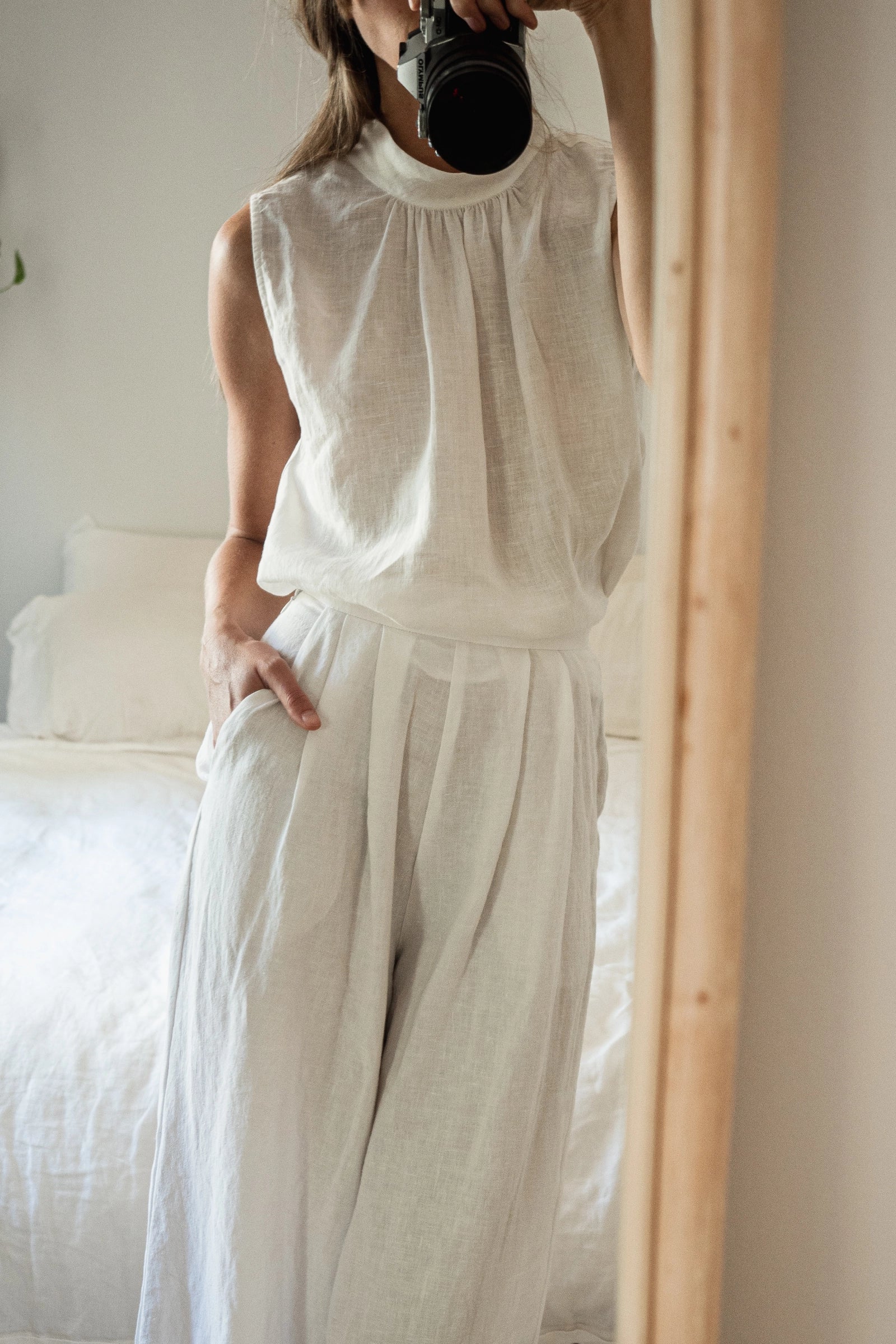 Hi Neck Top | White