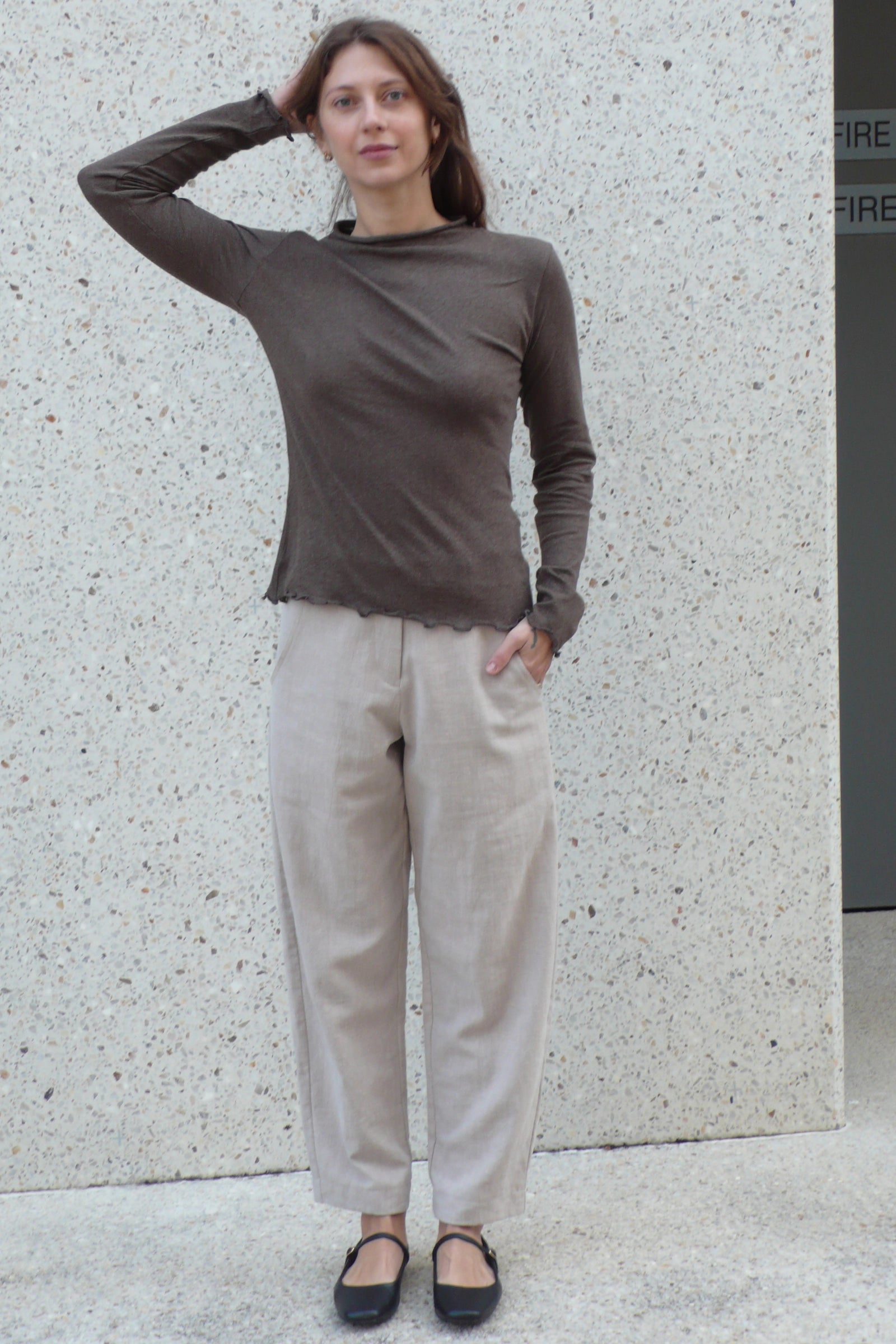 Linen Barrel Leg Pant | Sand