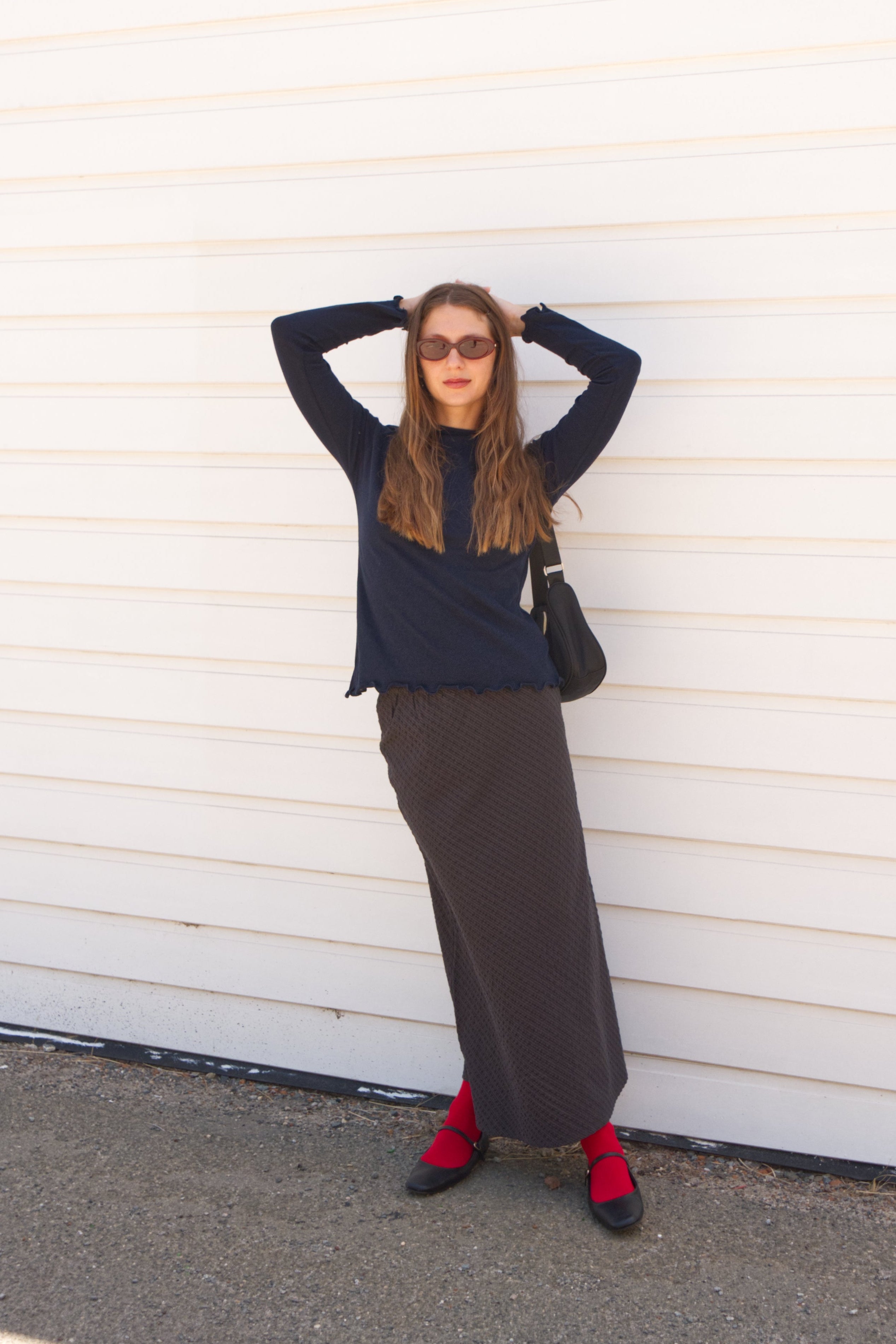 A-Line Bias Skirt | Navy and Brown Check