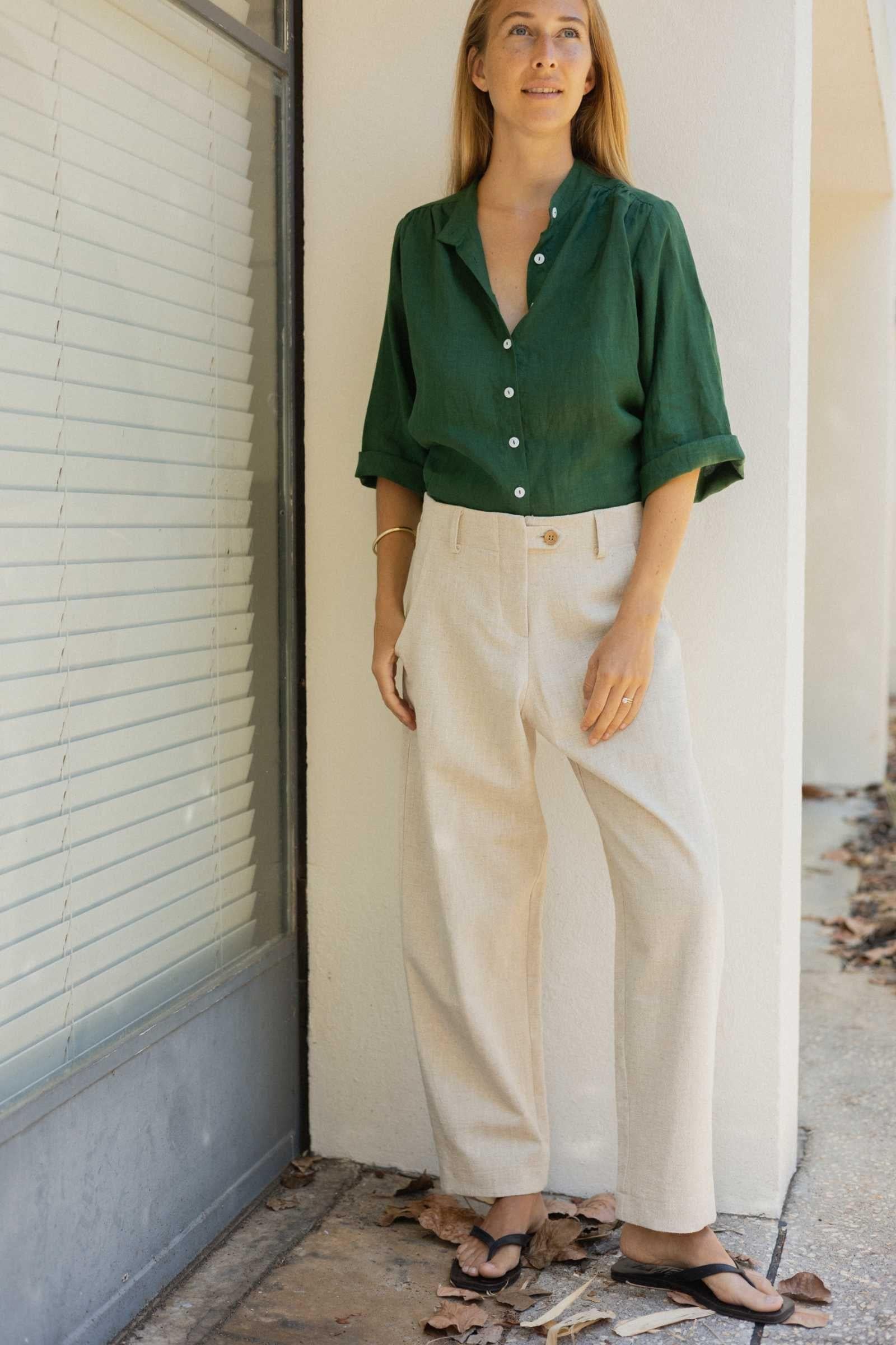 Linen Barrel Leg Pant | Oatmeal