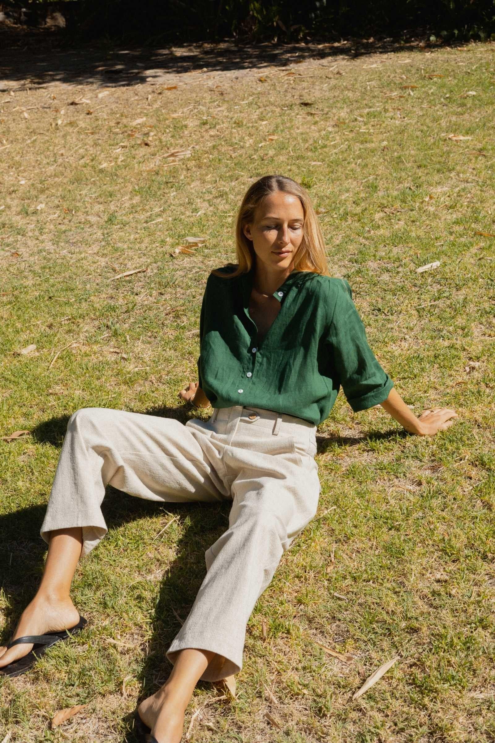 Linen Barrel Leg Pant | Oatmeal