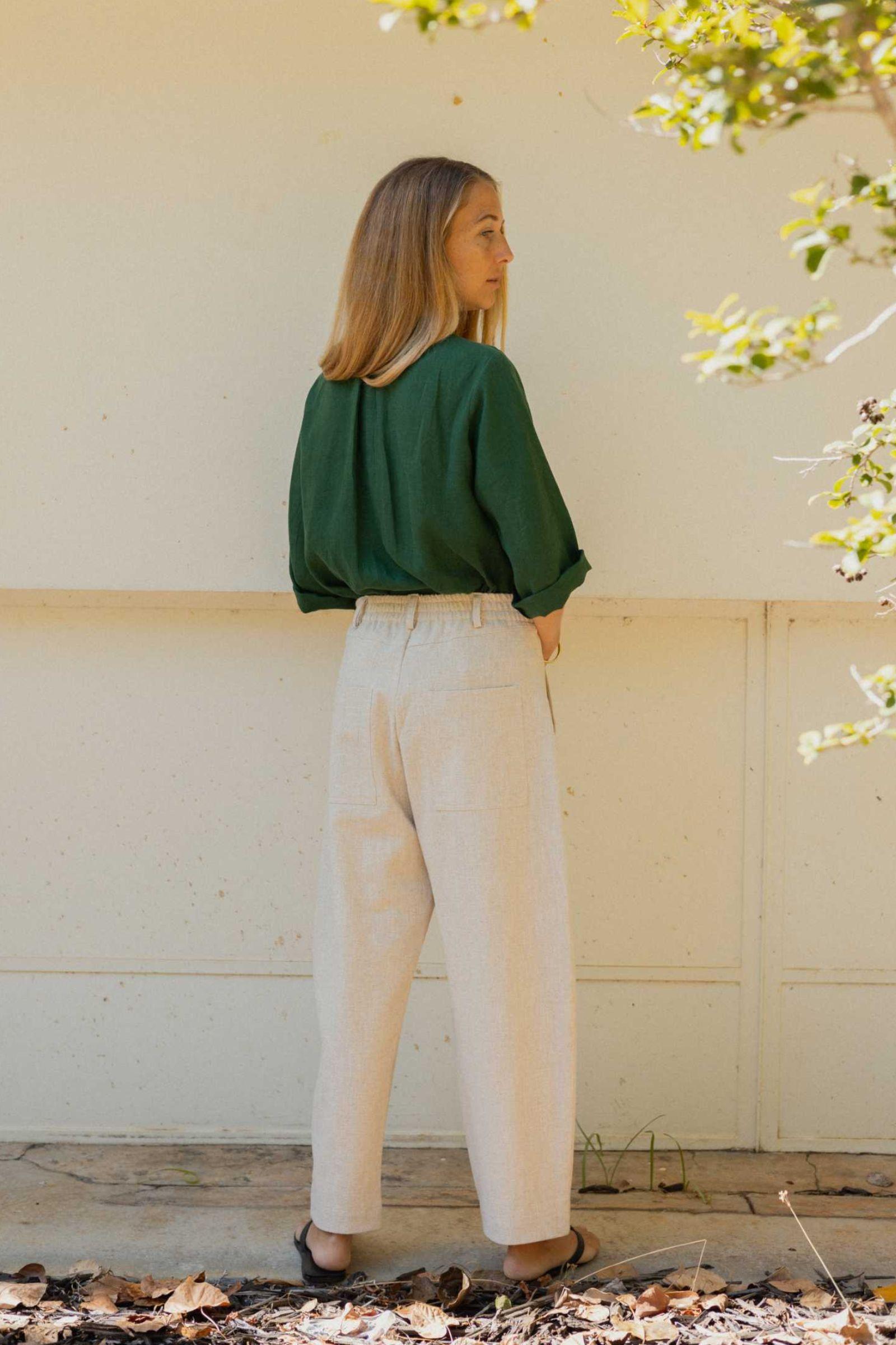 Linen Barrel Leg Pant | Oatmeal
