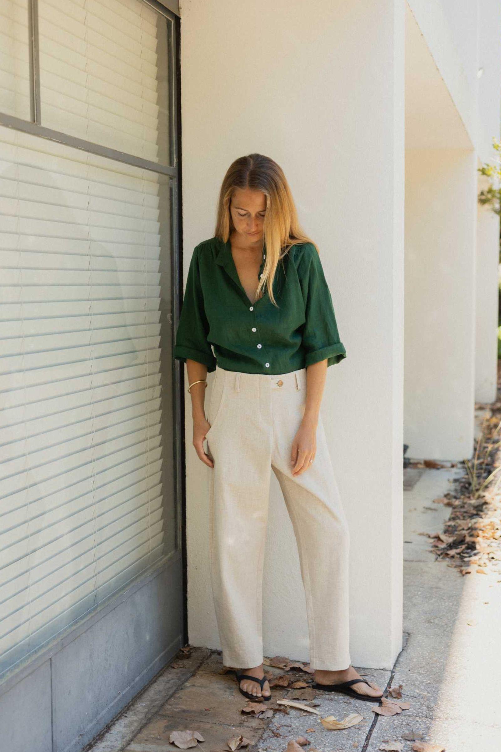 Linen Barrel Leg Pant | Oatmeal