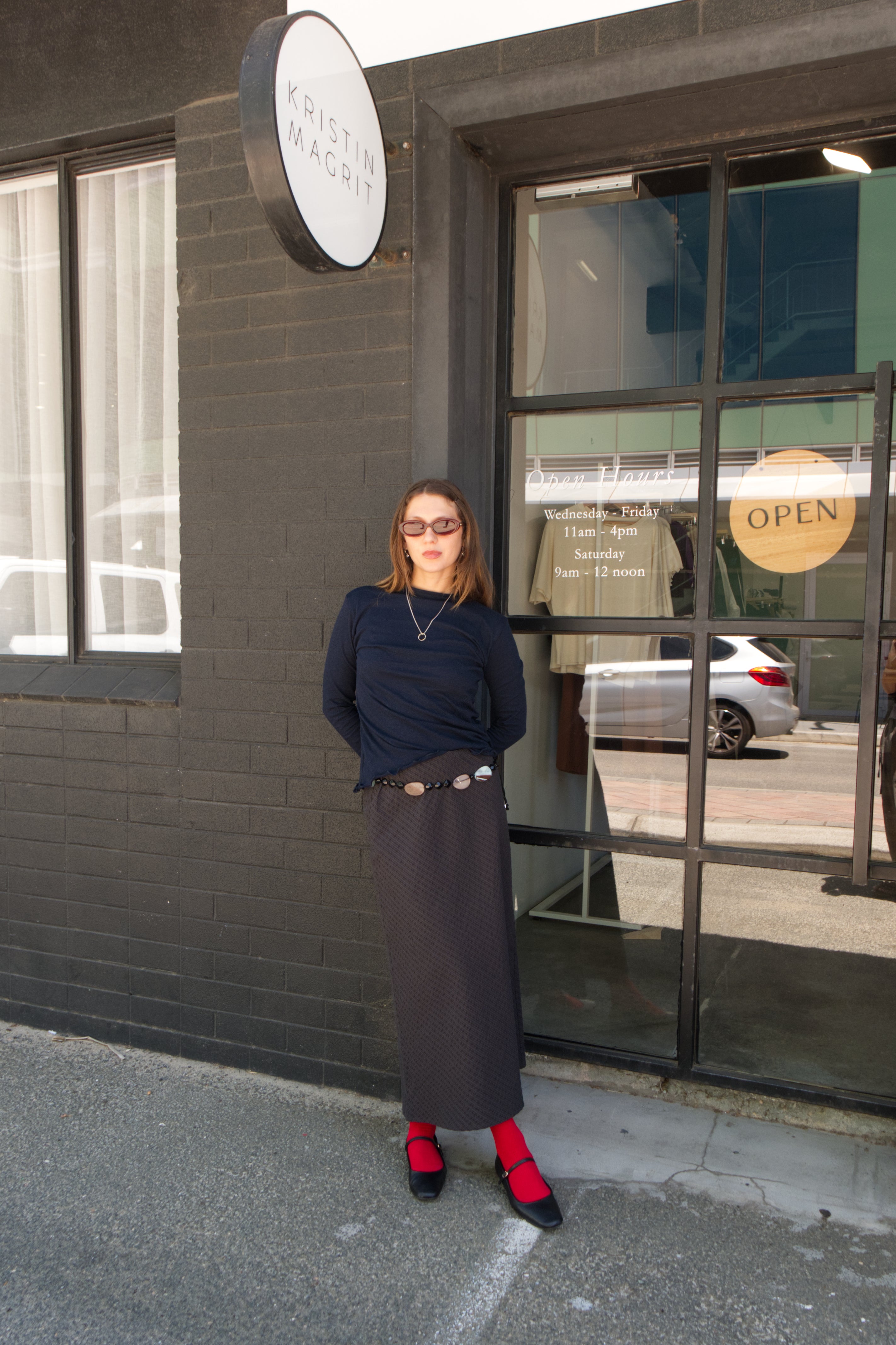 A-Line Bias Skirt | Navy and Brown Check