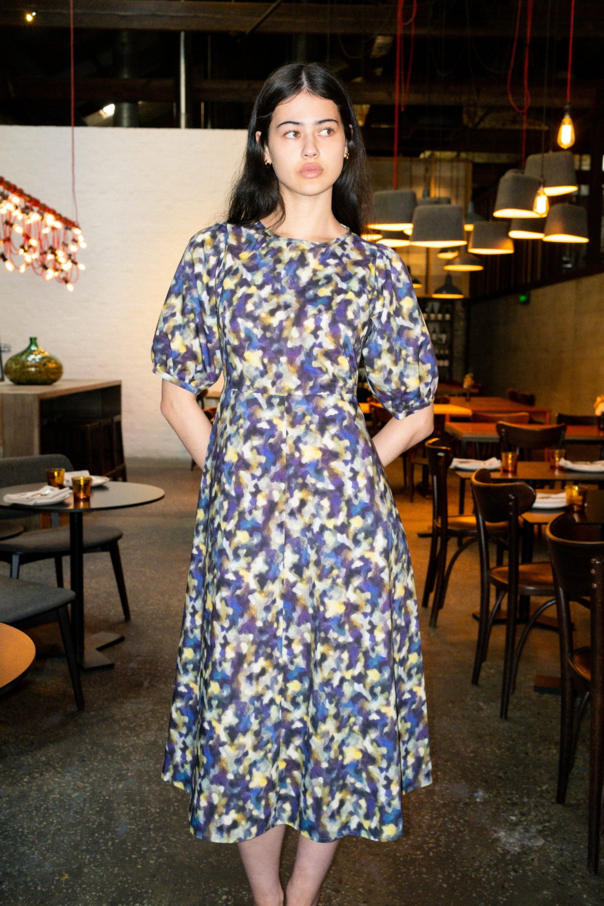 Puff Sleeve A-Line Dress | Purple