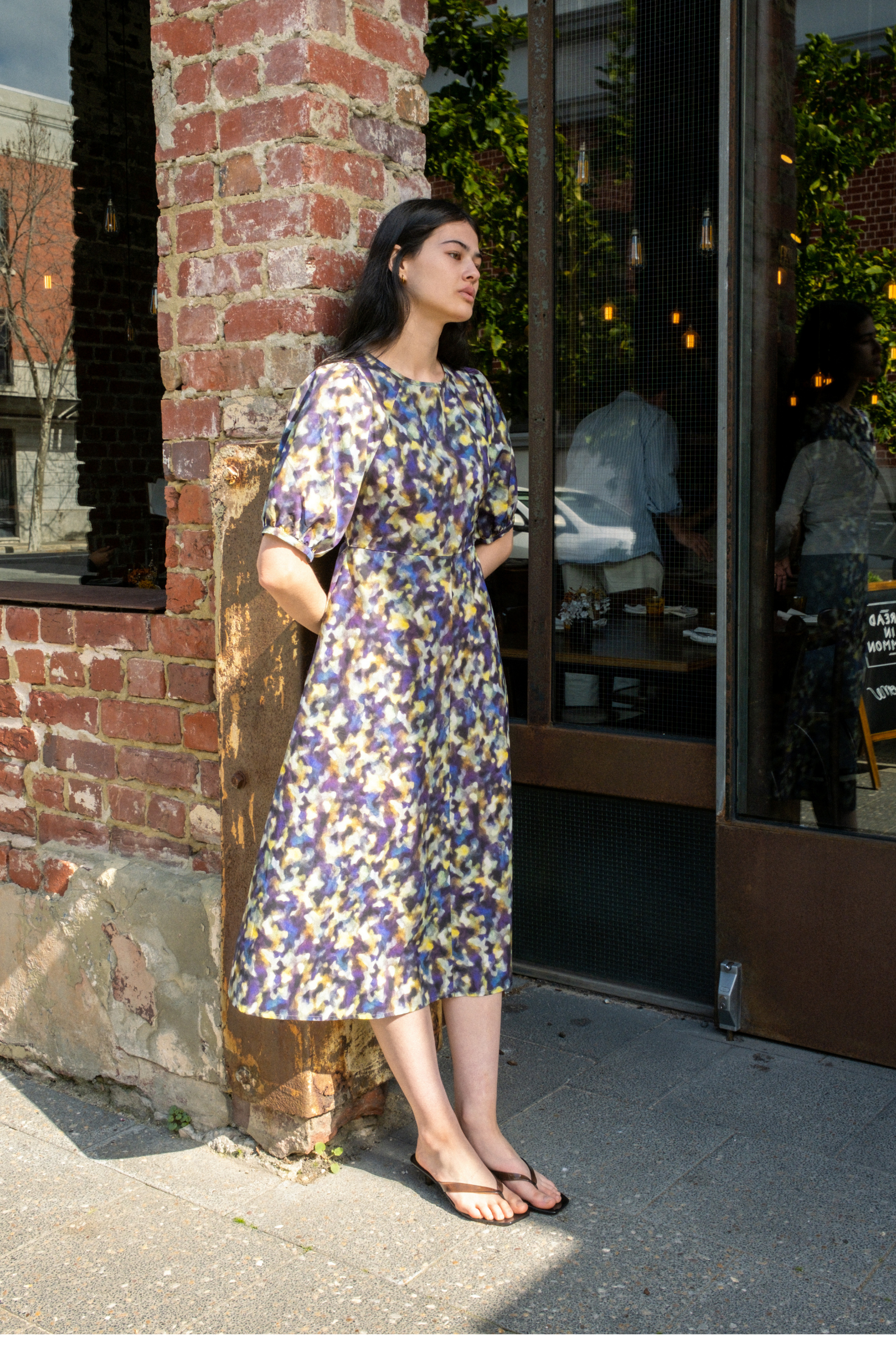 Puff Sleeve A-Line Dress | Purple