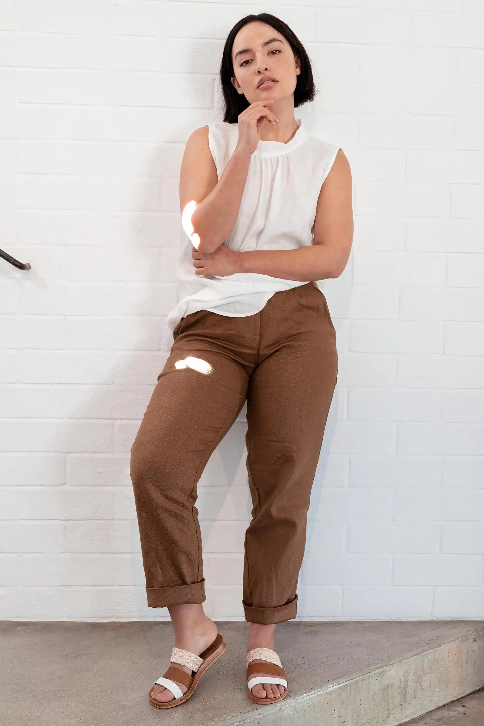 Hi Neck Top | White