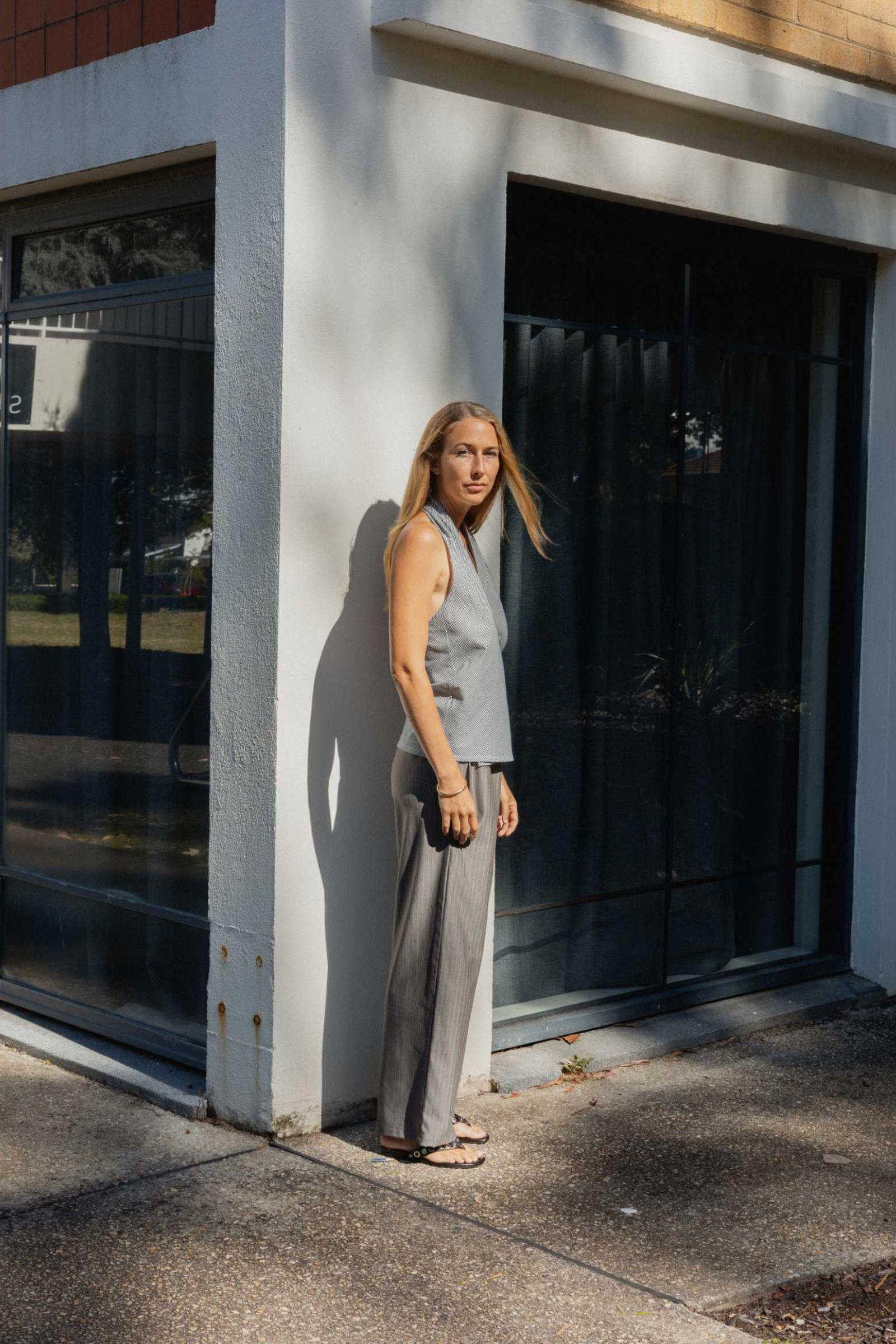 Side Tie Pant | Grey Stripe