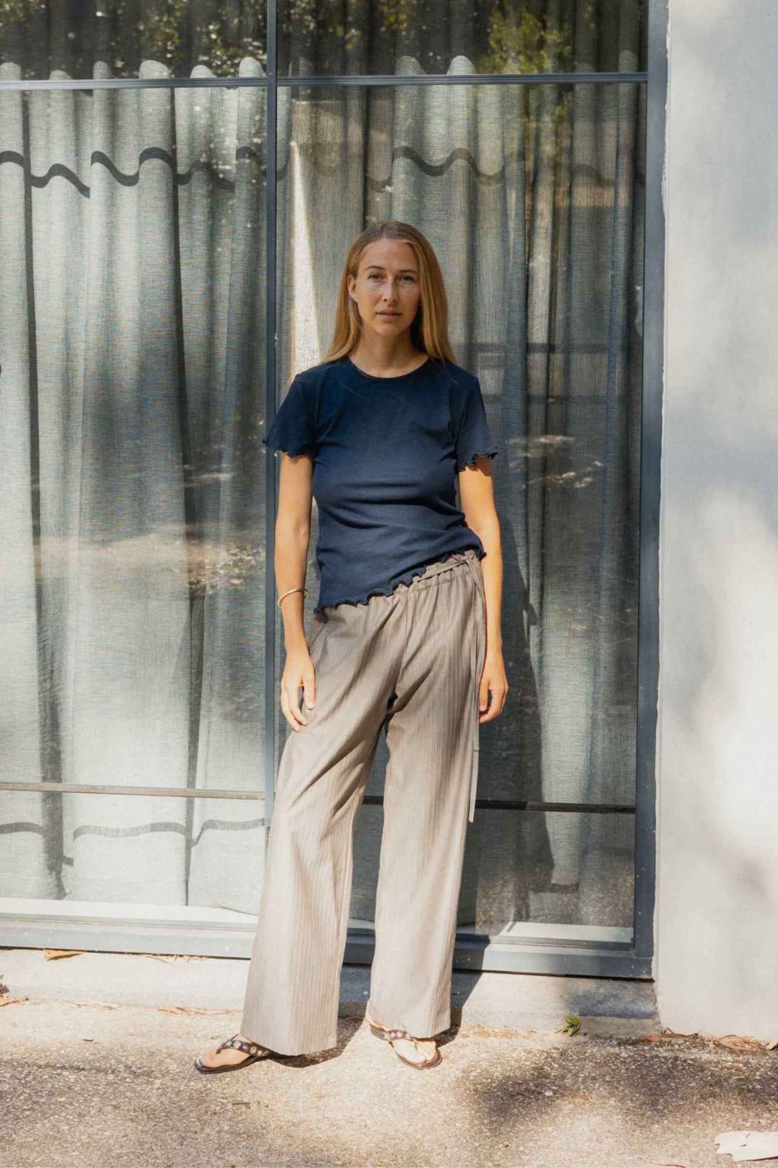 Side Tie Pant | Grey Stripe