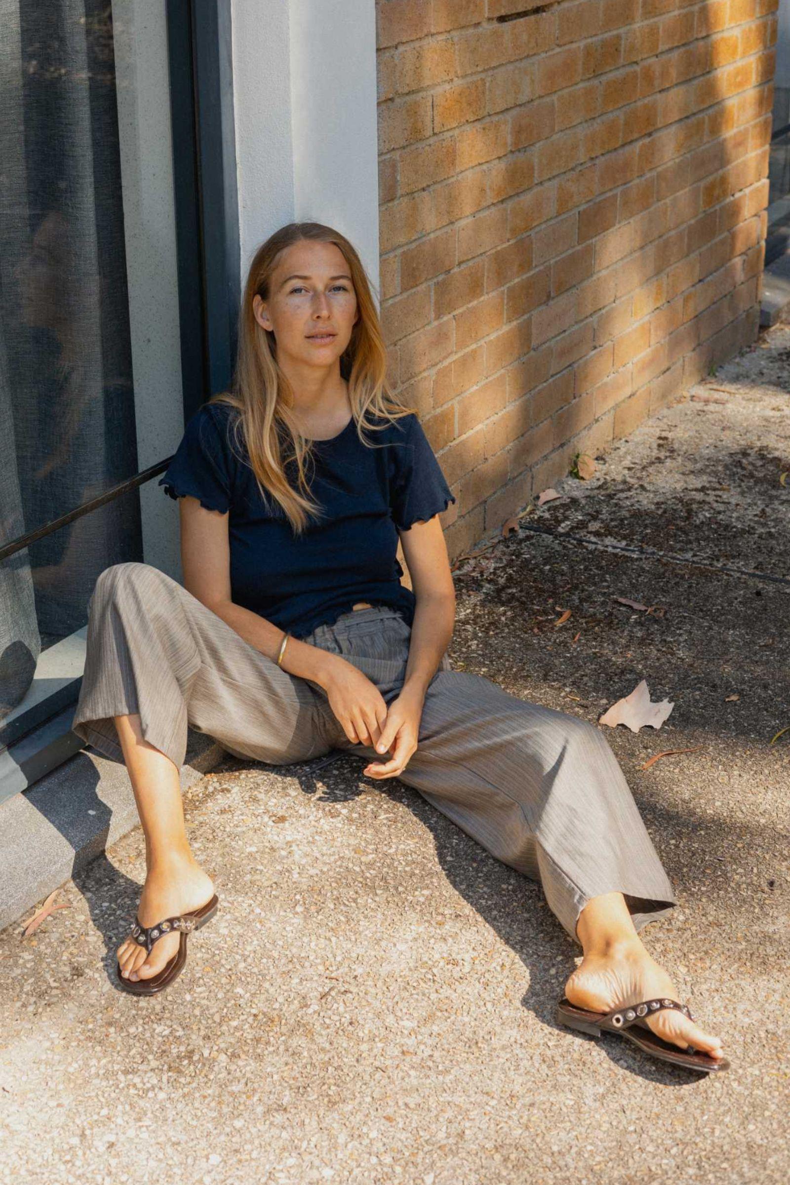 Side Tie Pant | Grey Stripe