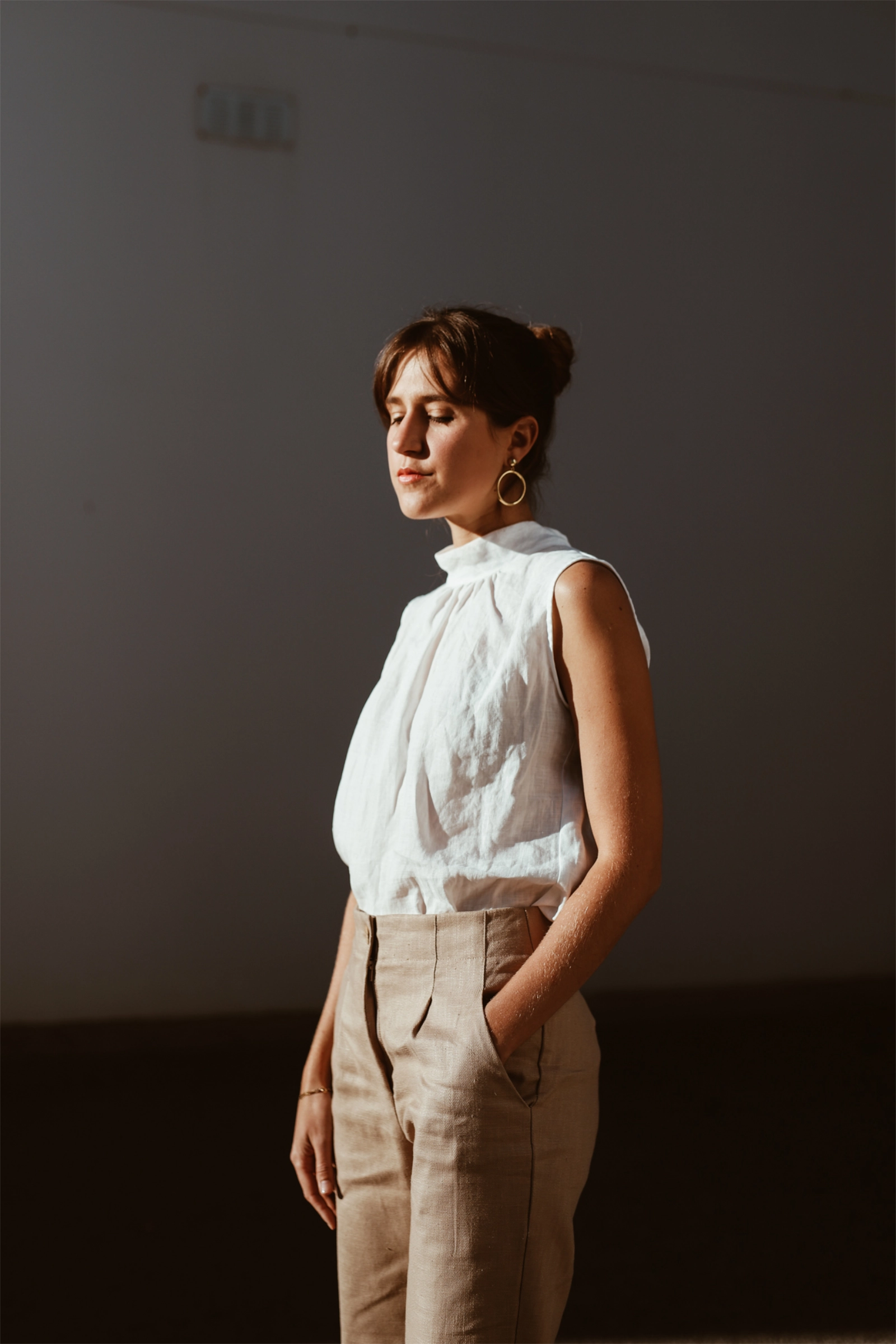 Hi Neck Top | White