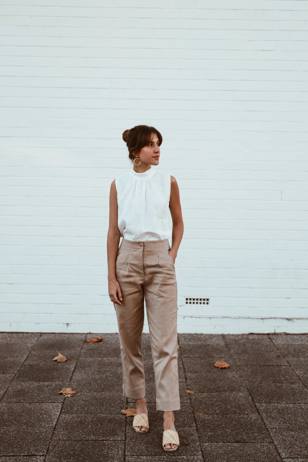 Hi Neck Top | White
