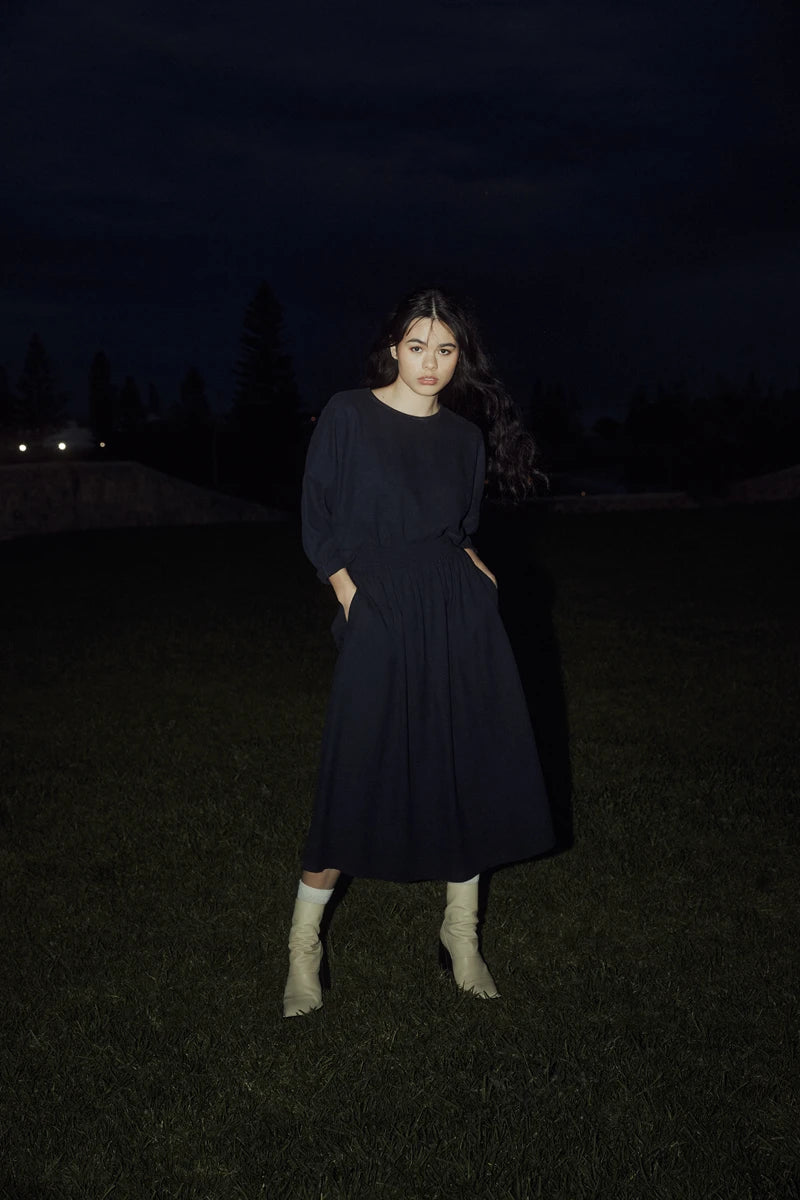 Elastic Waist pull on midi skirt