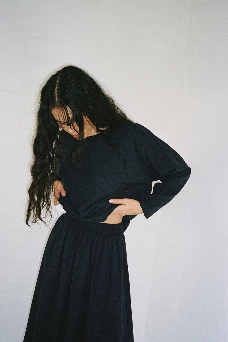 Elastic Waist pull on midi skirt