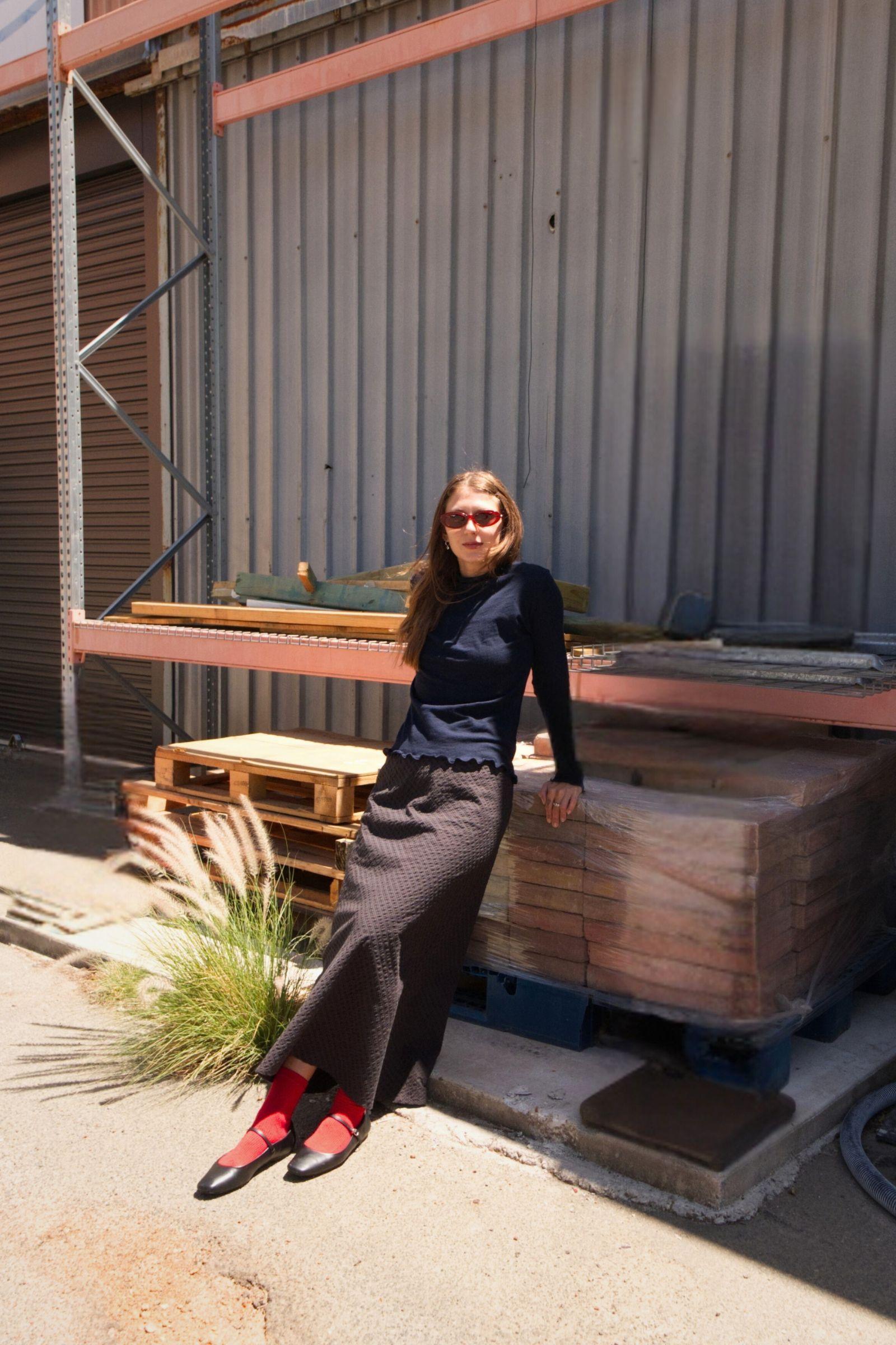 A-Line Bias Skirt | Navy and Brown Check