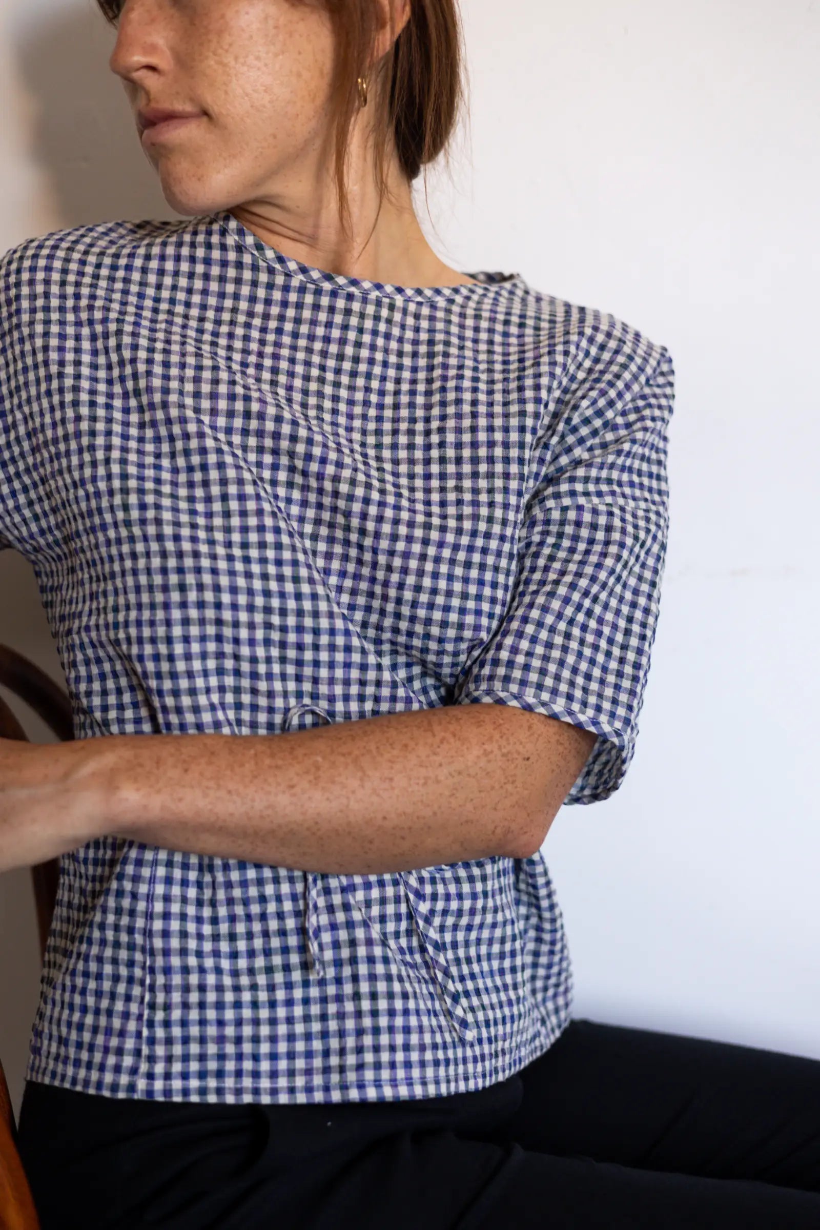 Gather Top with Ties | Royal Blue Gingham