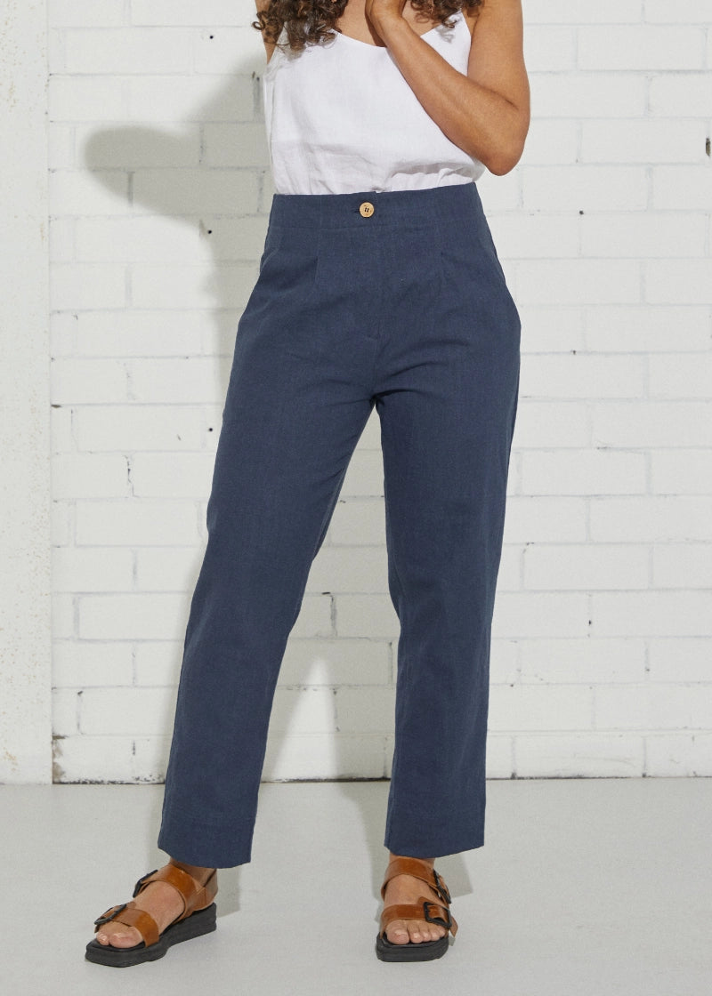 Raised Trouser | Indigo Ramie