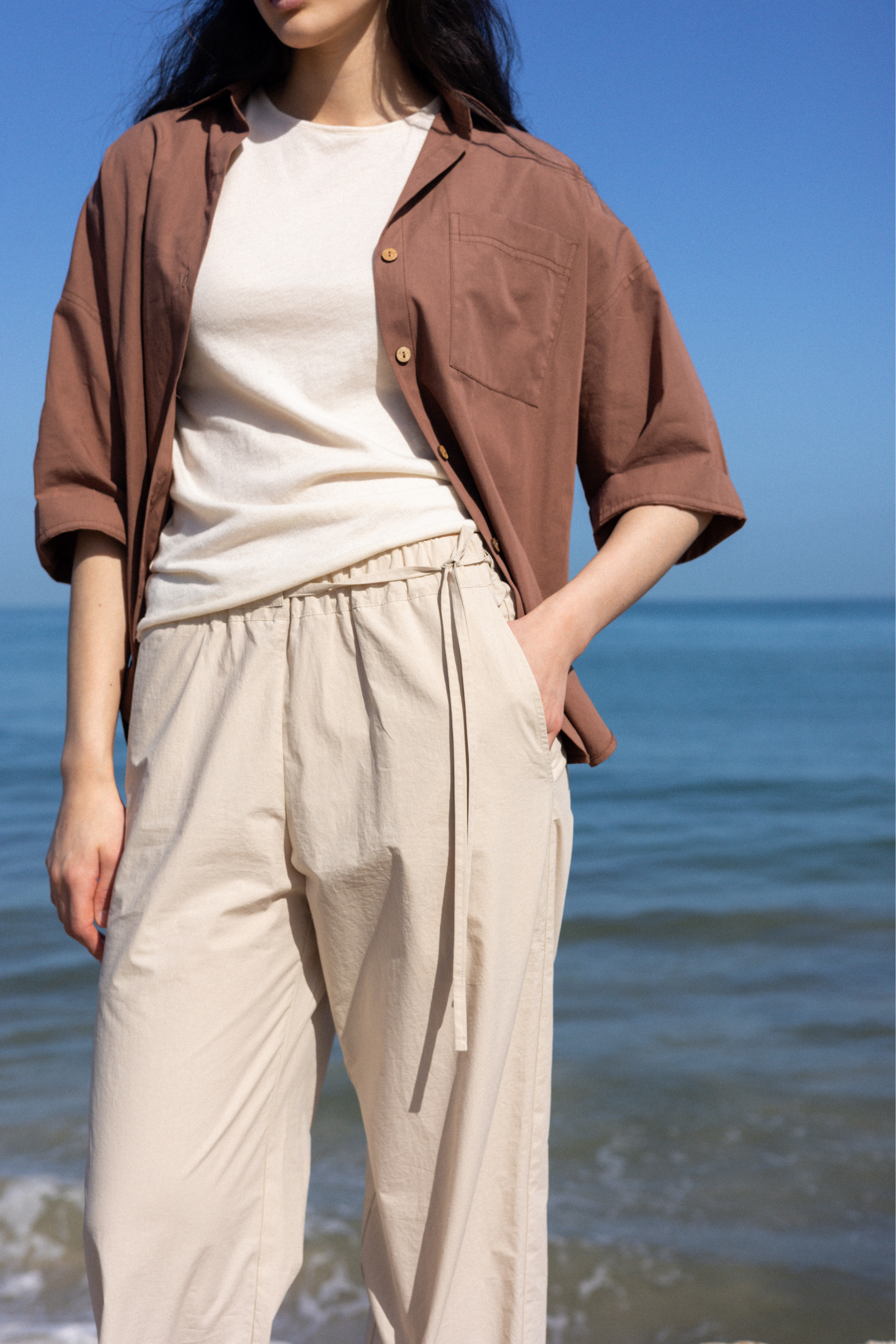 Side Tie Pant | Sand Cotton