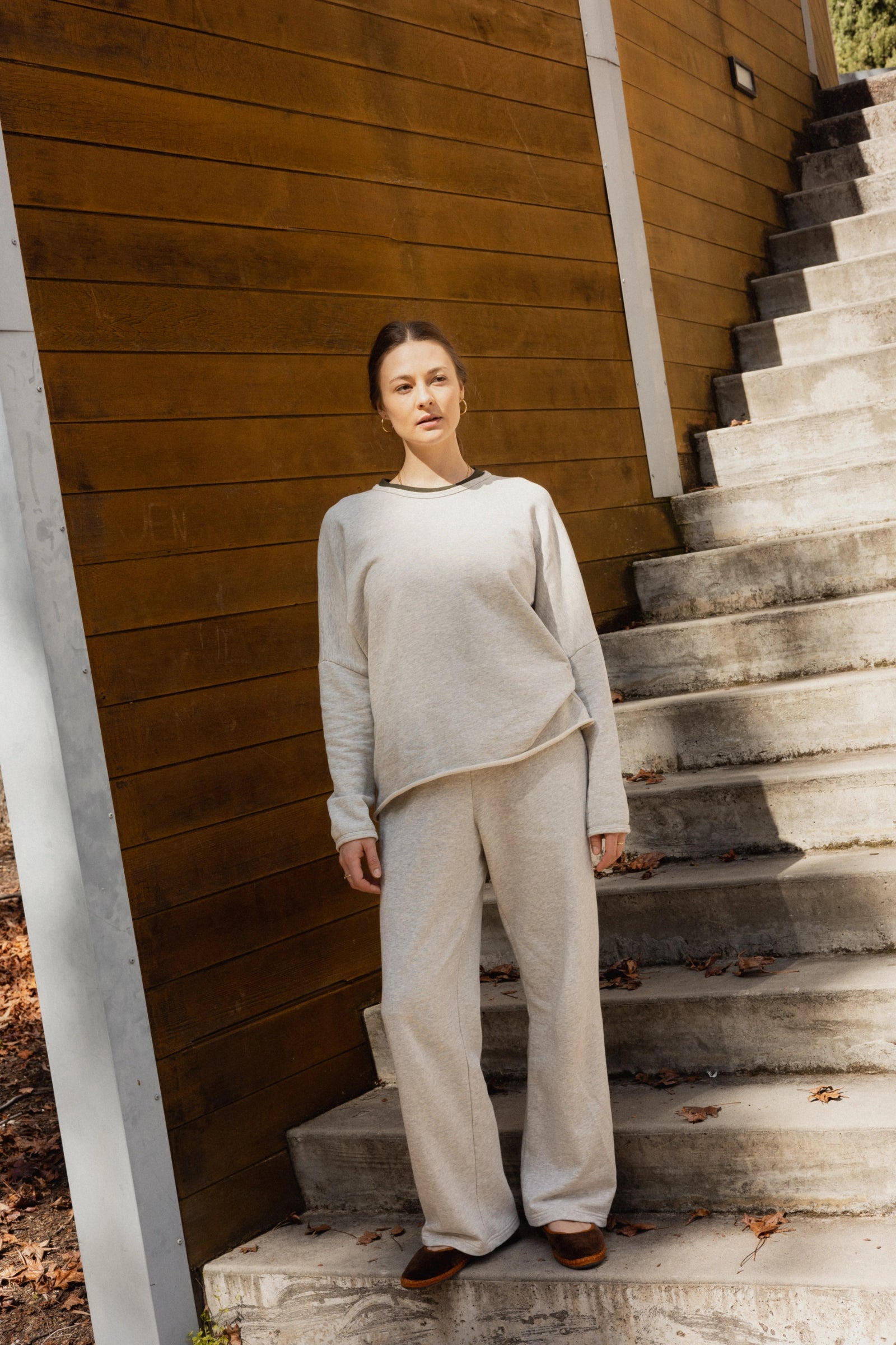 Organic Cotton Fleece Track Pant | Grey Marl