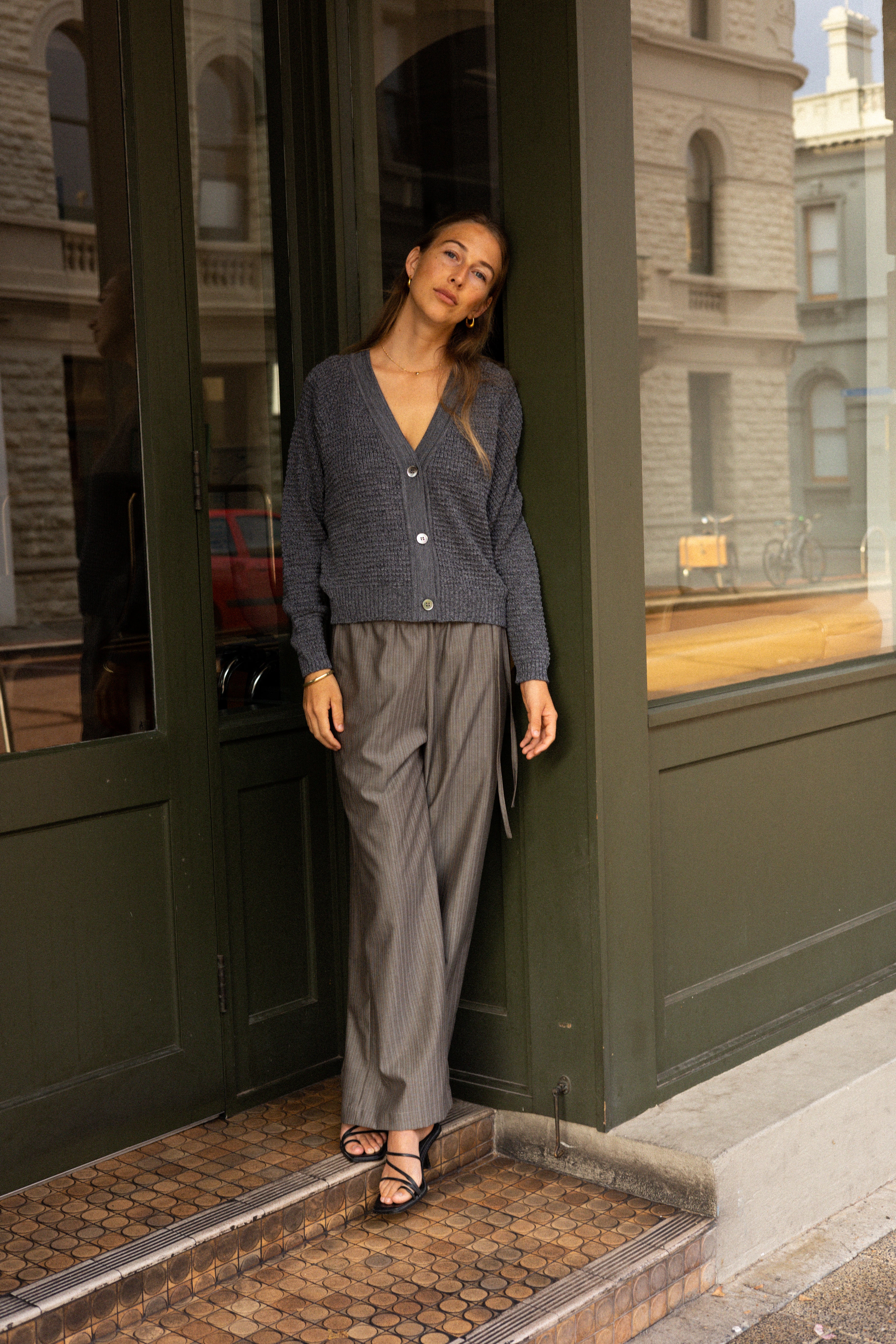 Side Tie Pant | Grey Stripe