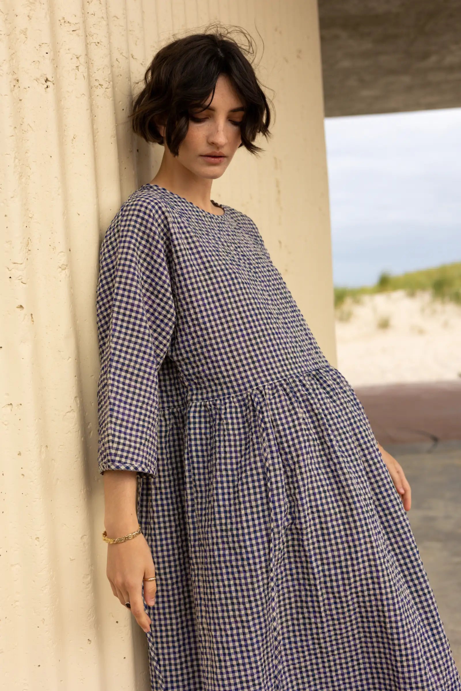 Gather Dress | Royal Blue Gingham