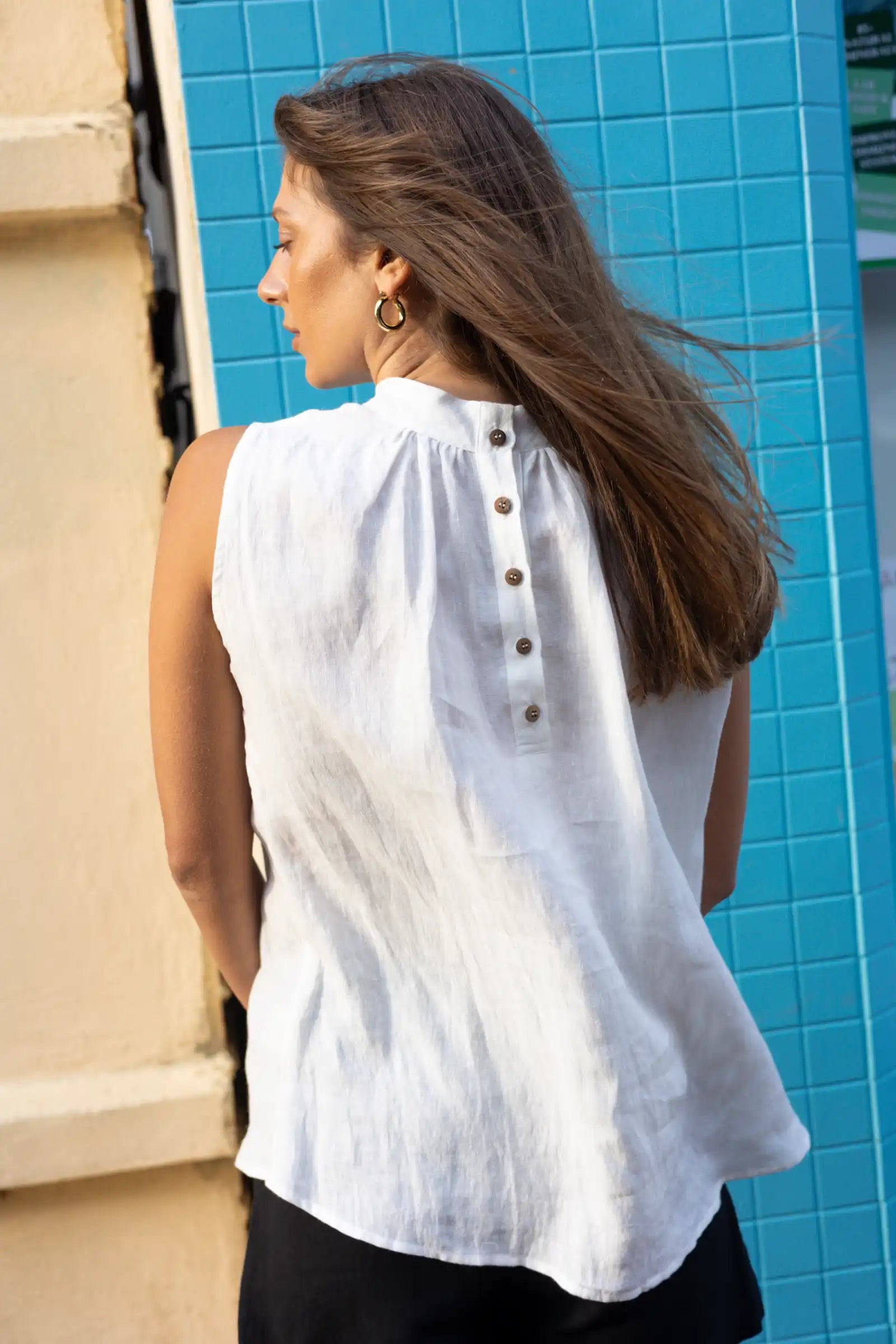 Hi Neck Top | White