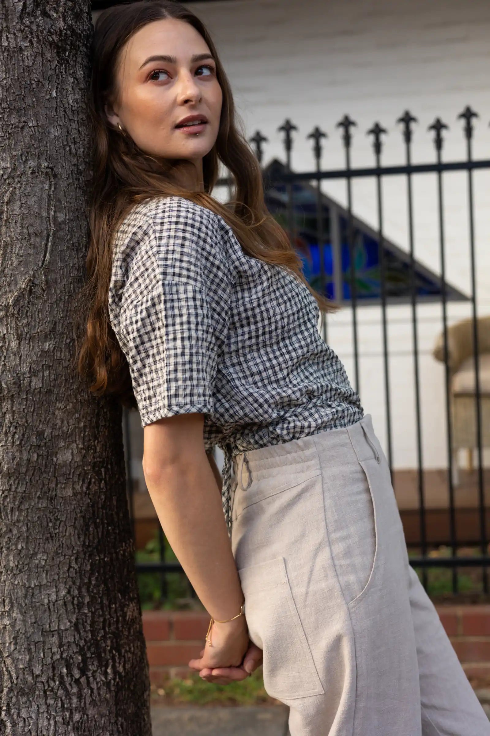 Gather Top with Ties | Black and White Gingham