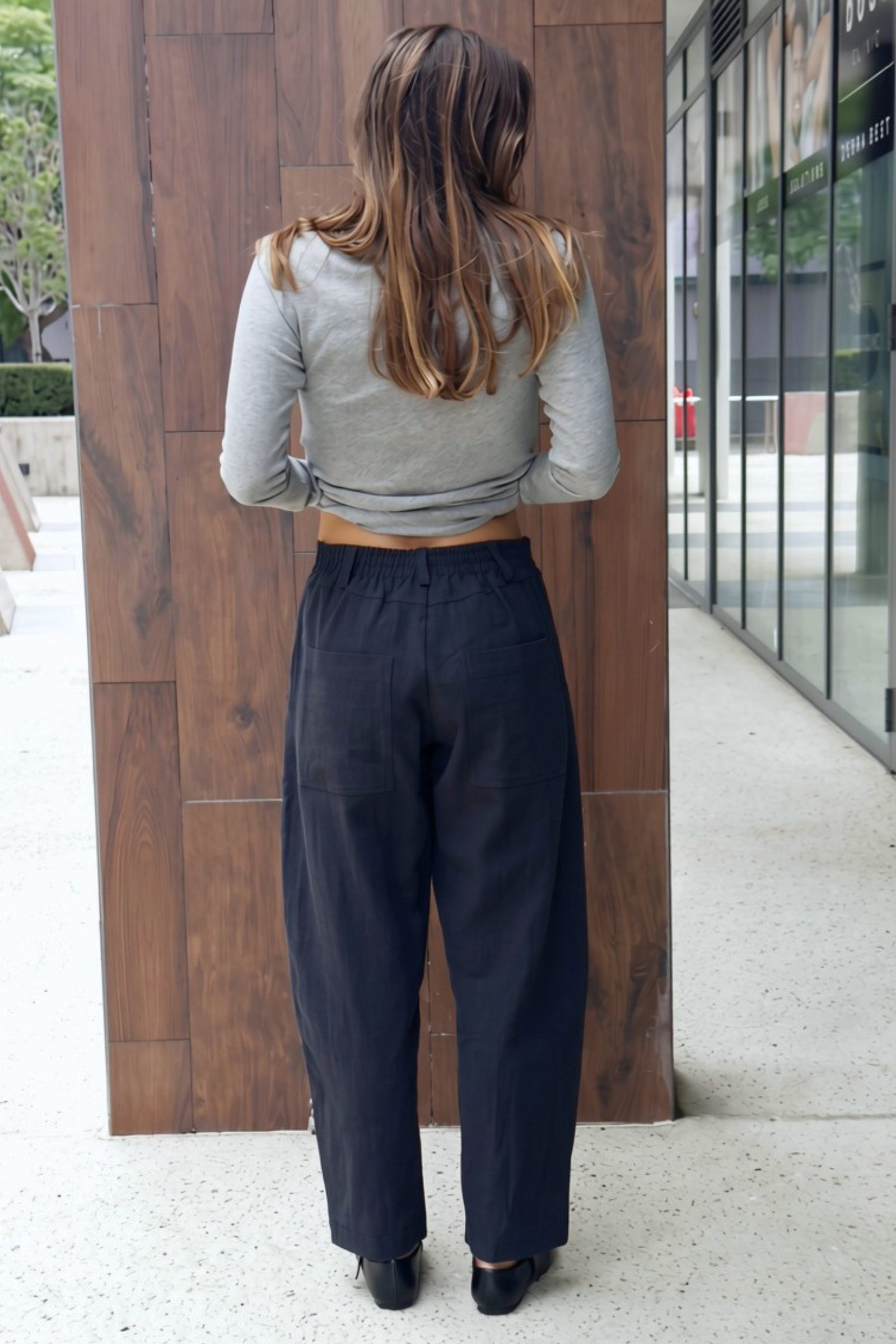 Linen Barrel Leg Pant | Black