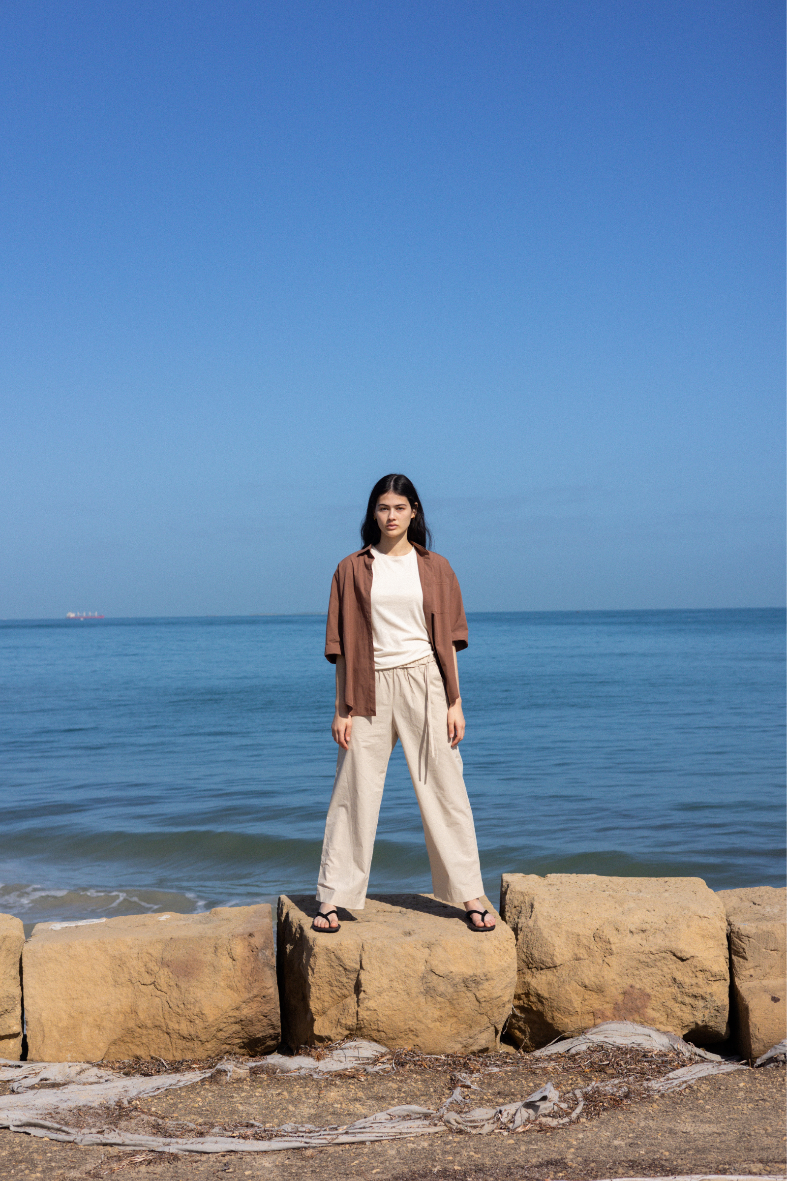 Side Tie Pant | Sand Cotton