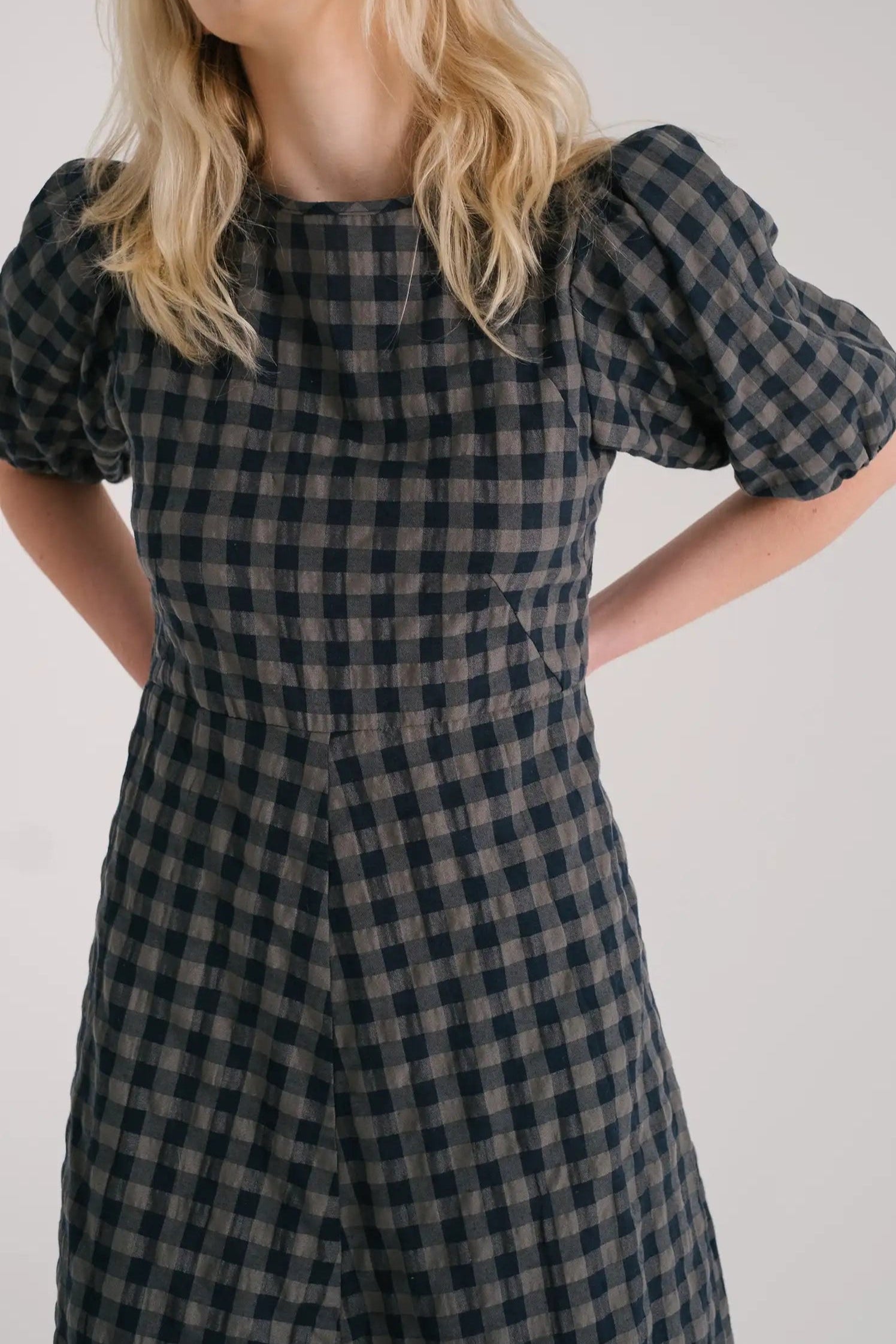 Gingham Seersucker A-Line Dress