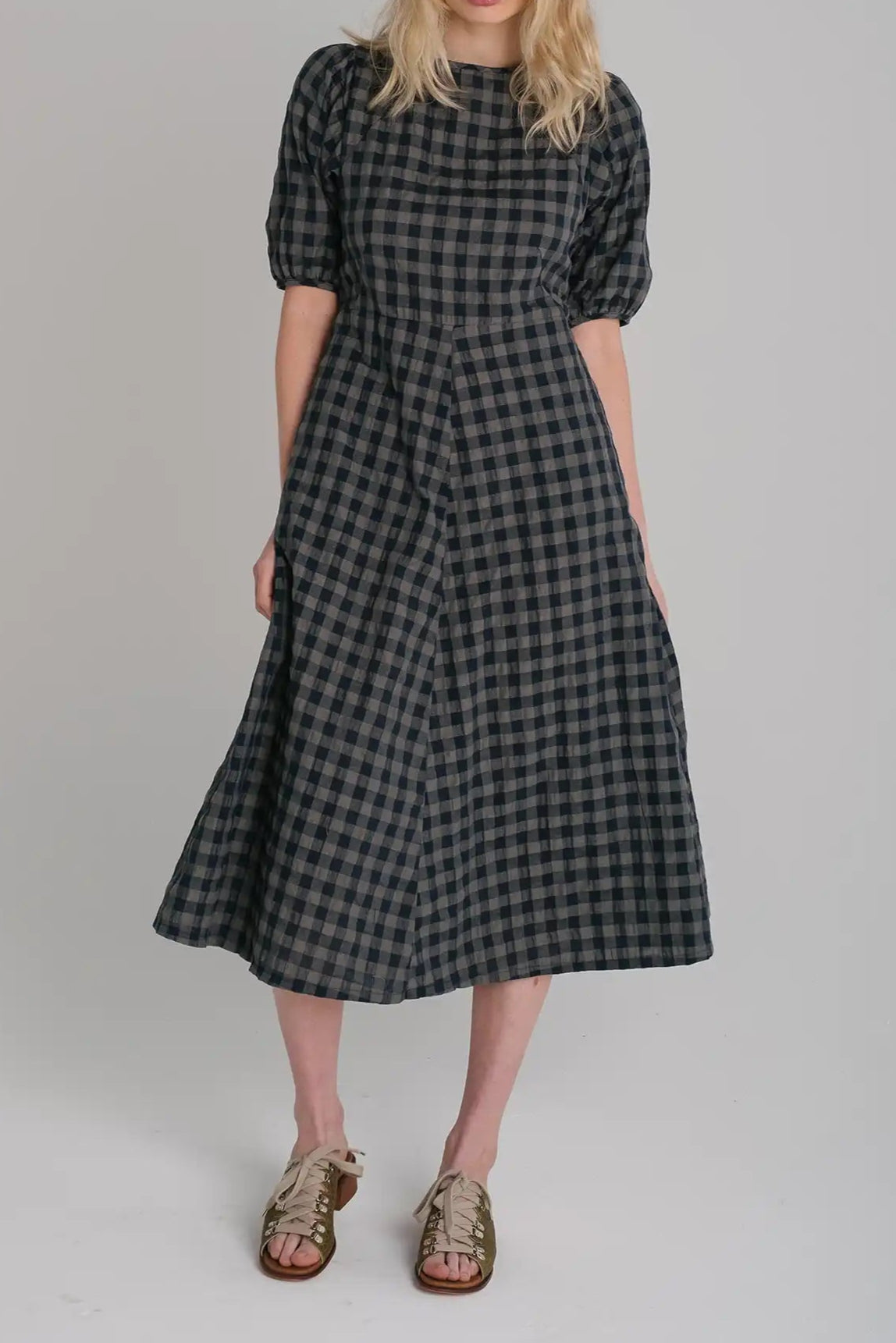 Gingham Seersucker A-Line Dress