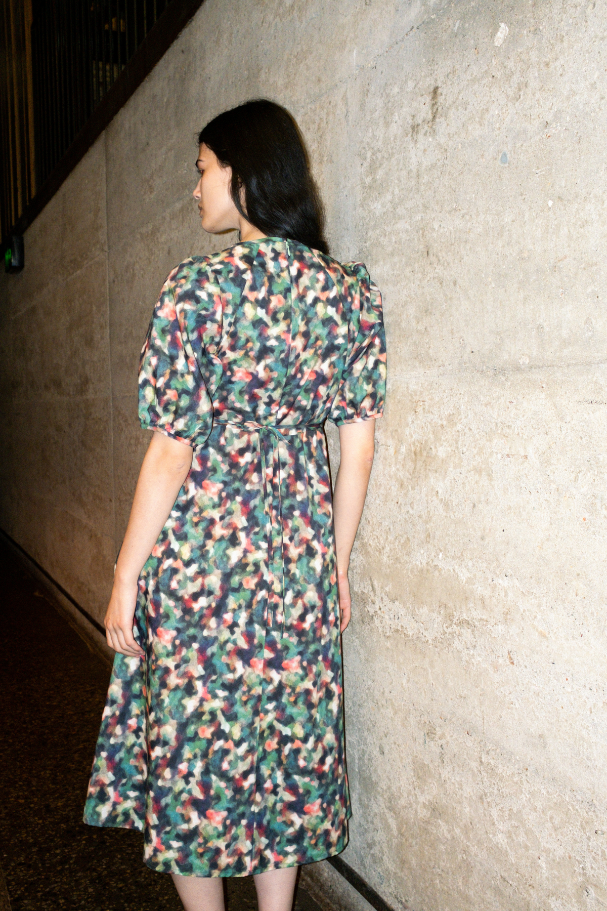 Puff Sleeve A-Line Dress | Green