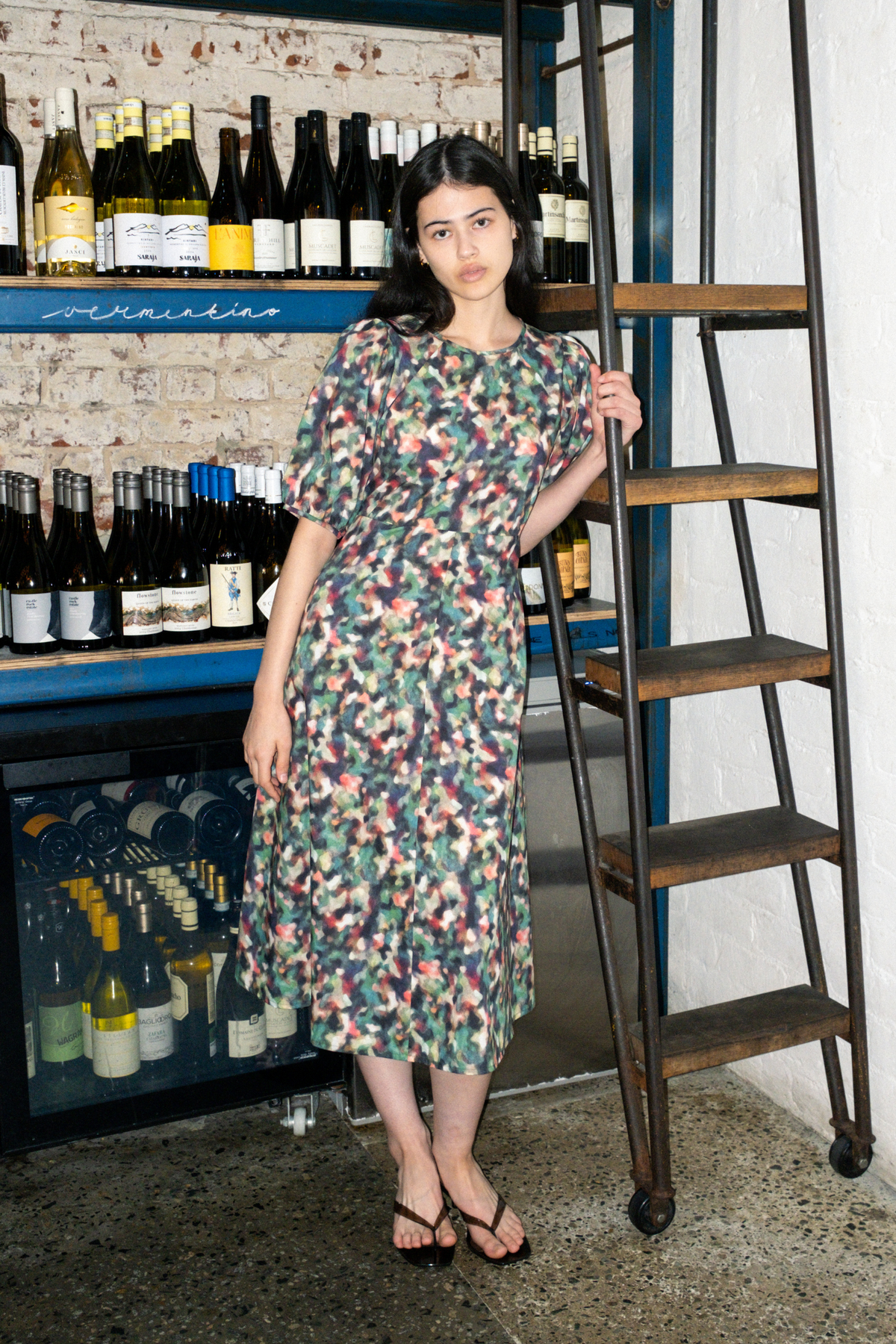 Puff Sleeve A-Line Dress | Green