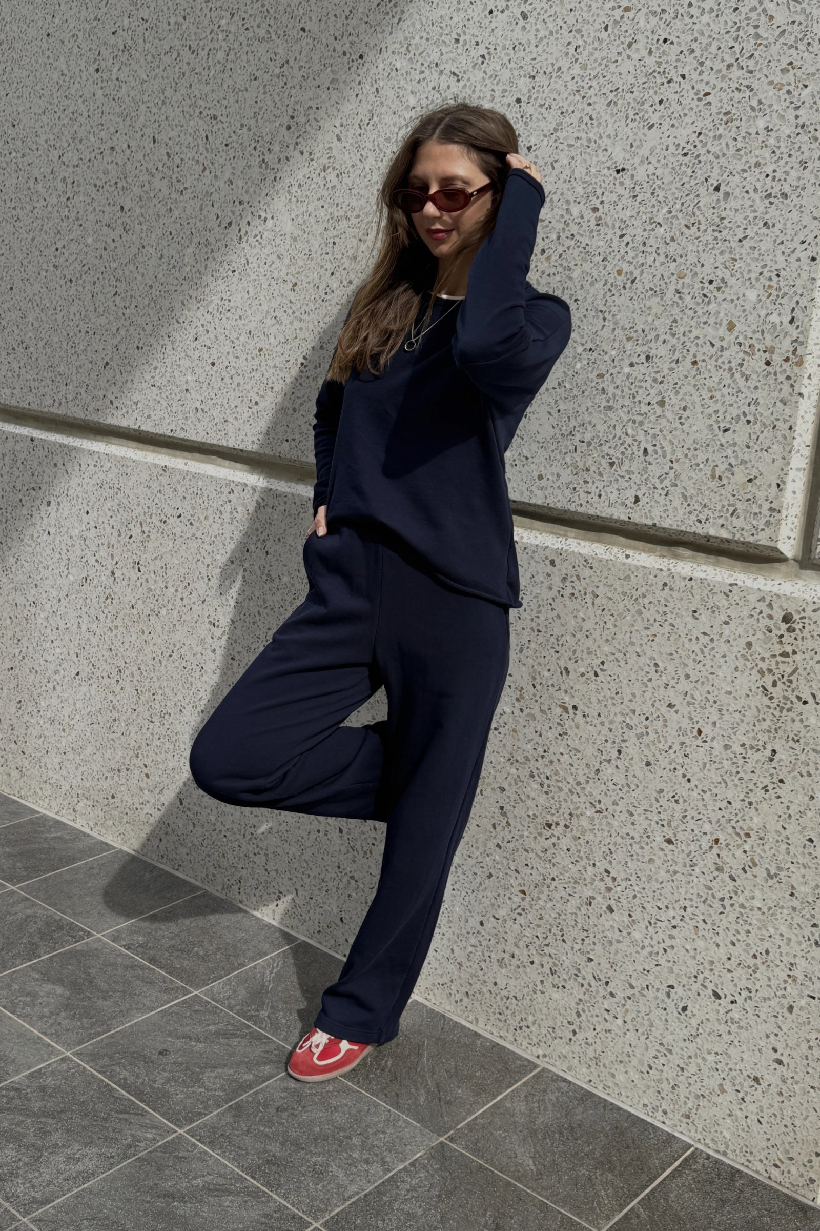Organic Cotton Fleece Track Pant | Navy