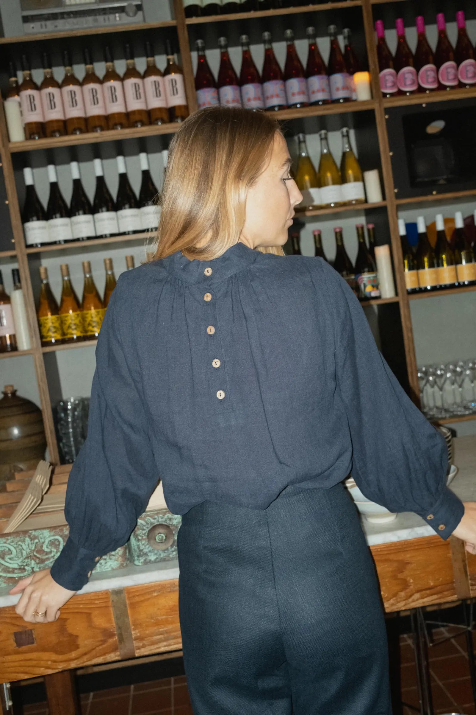 Hi Neck Top With Sleeves | Navy