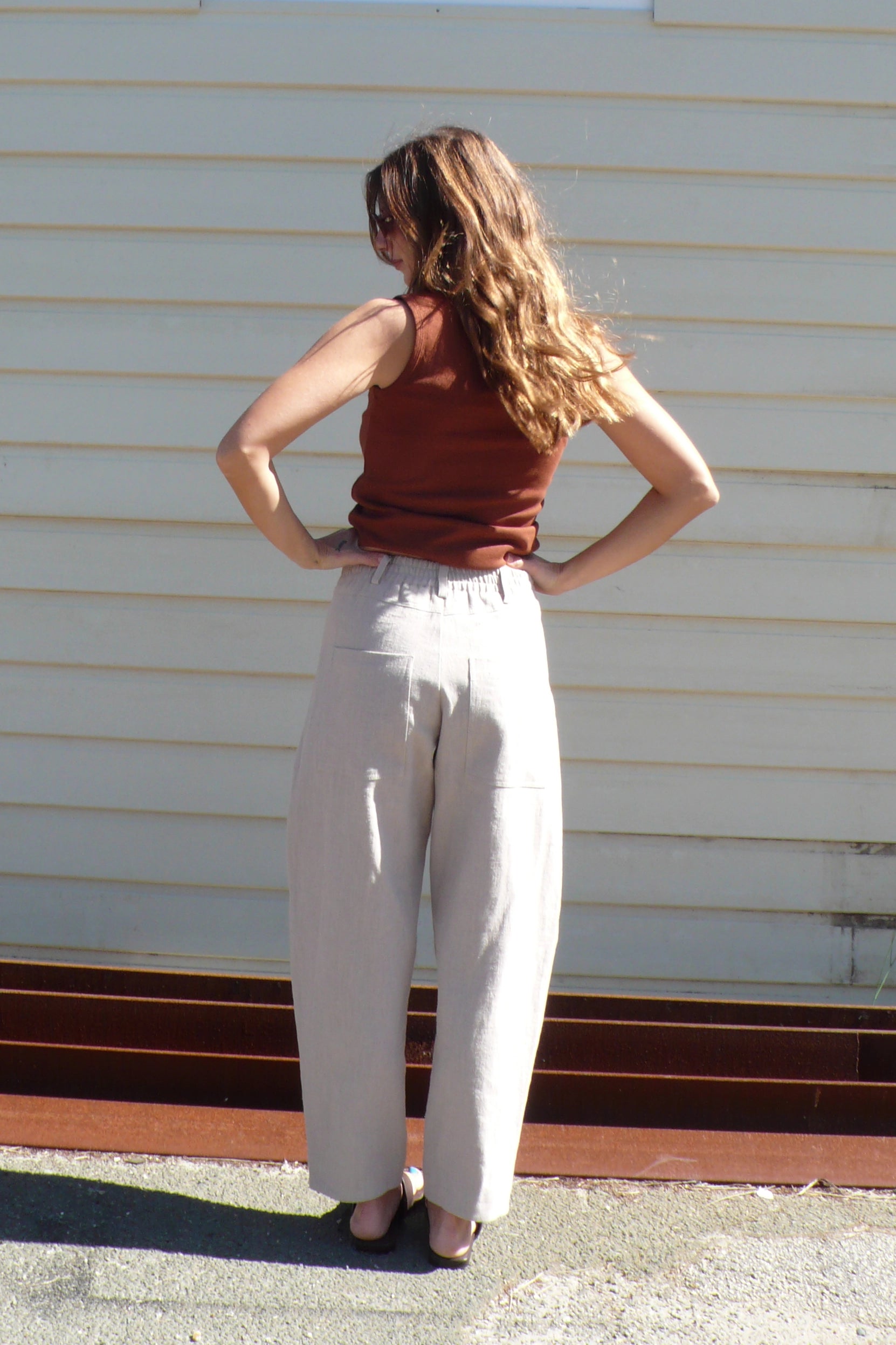 Linen Barrel Leg Pant | Sand