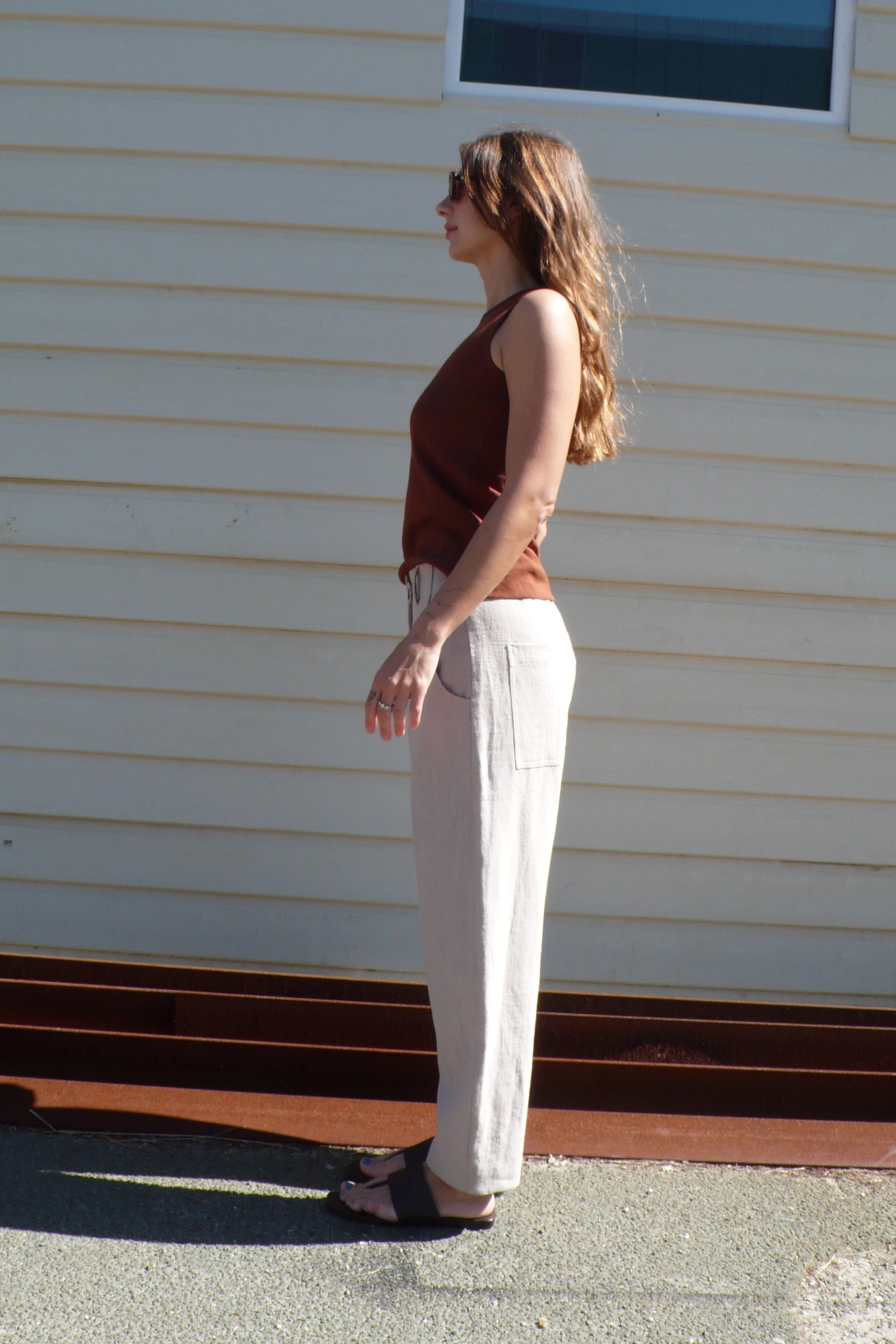 Linen Barrel Leg Pant | Sand