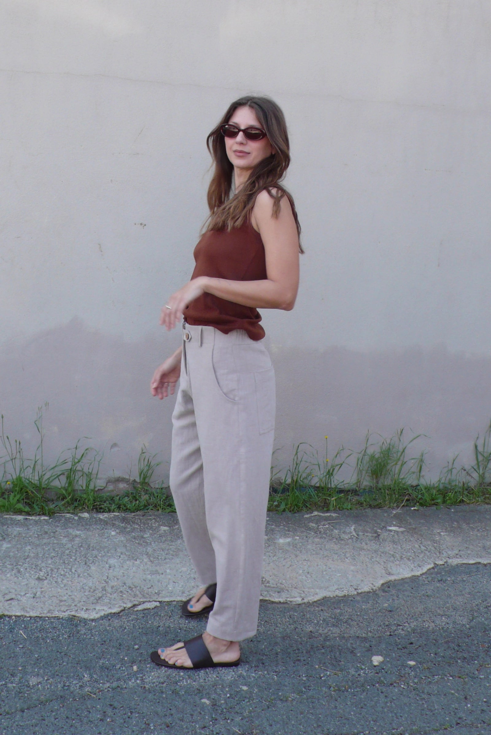 Linen Barrel Leg Pant | Sand