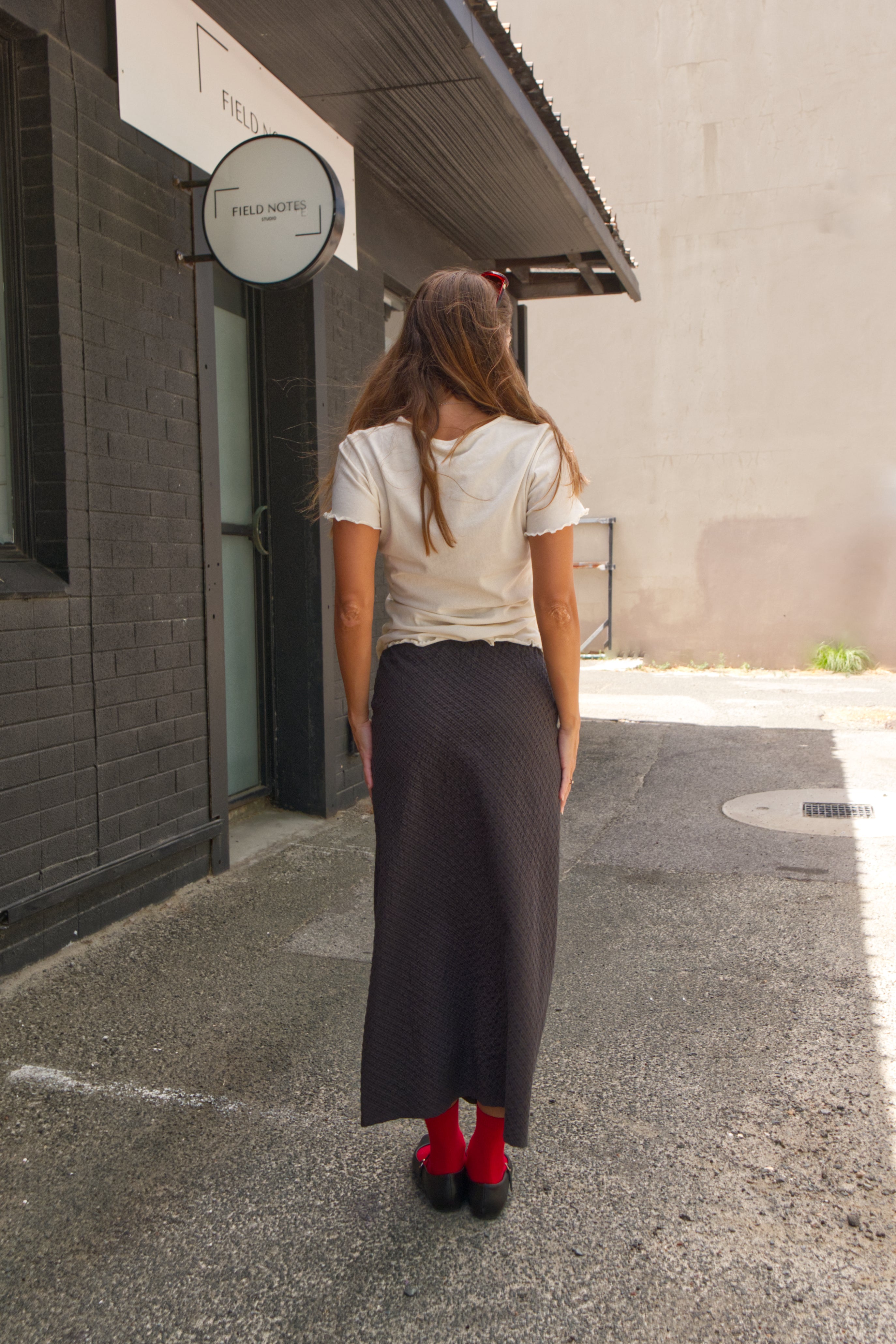 A-Line Bias Skirt | Navy and Brown Check