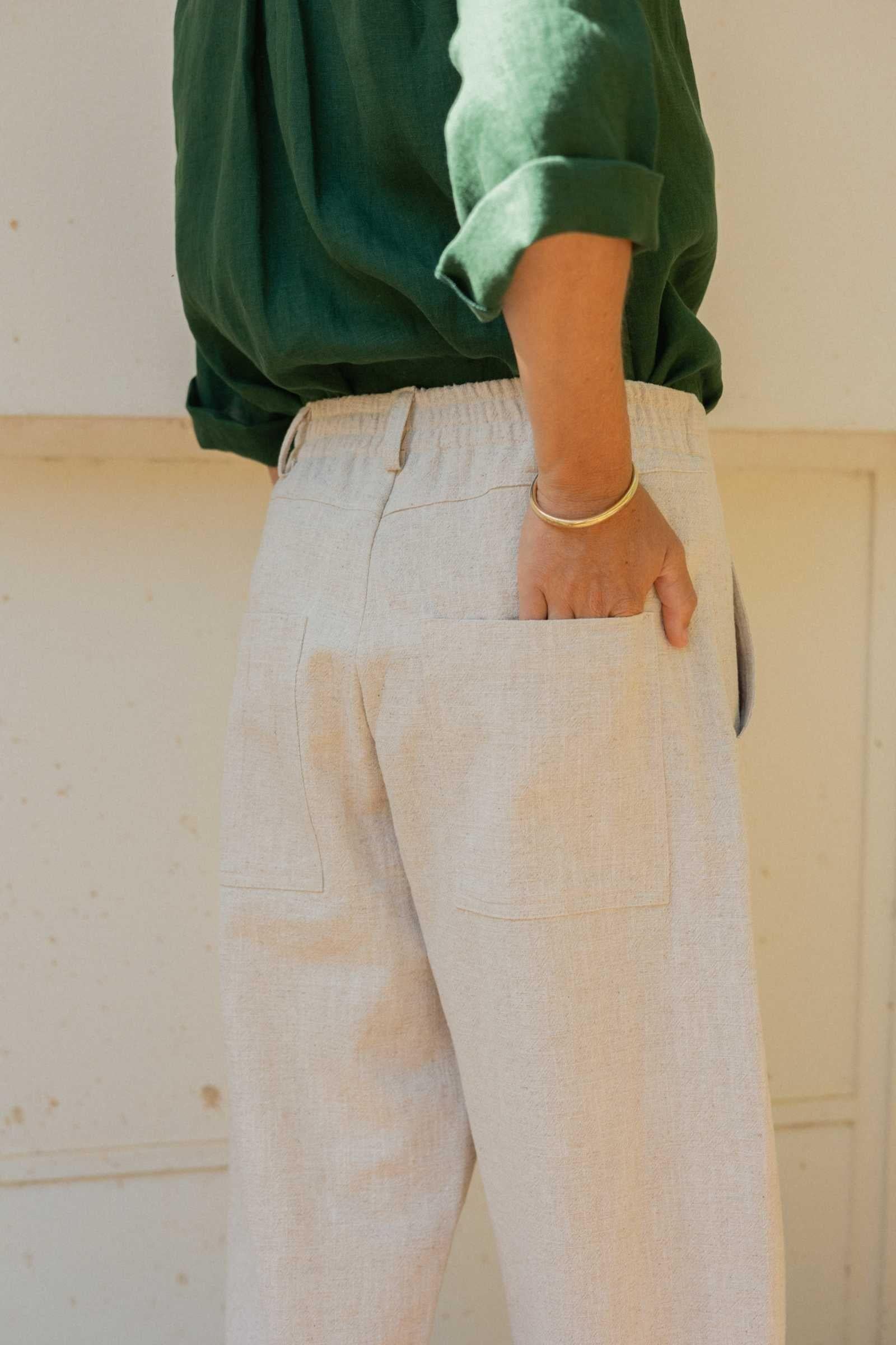 Linen Barrel Leg Pant | Oatmeal