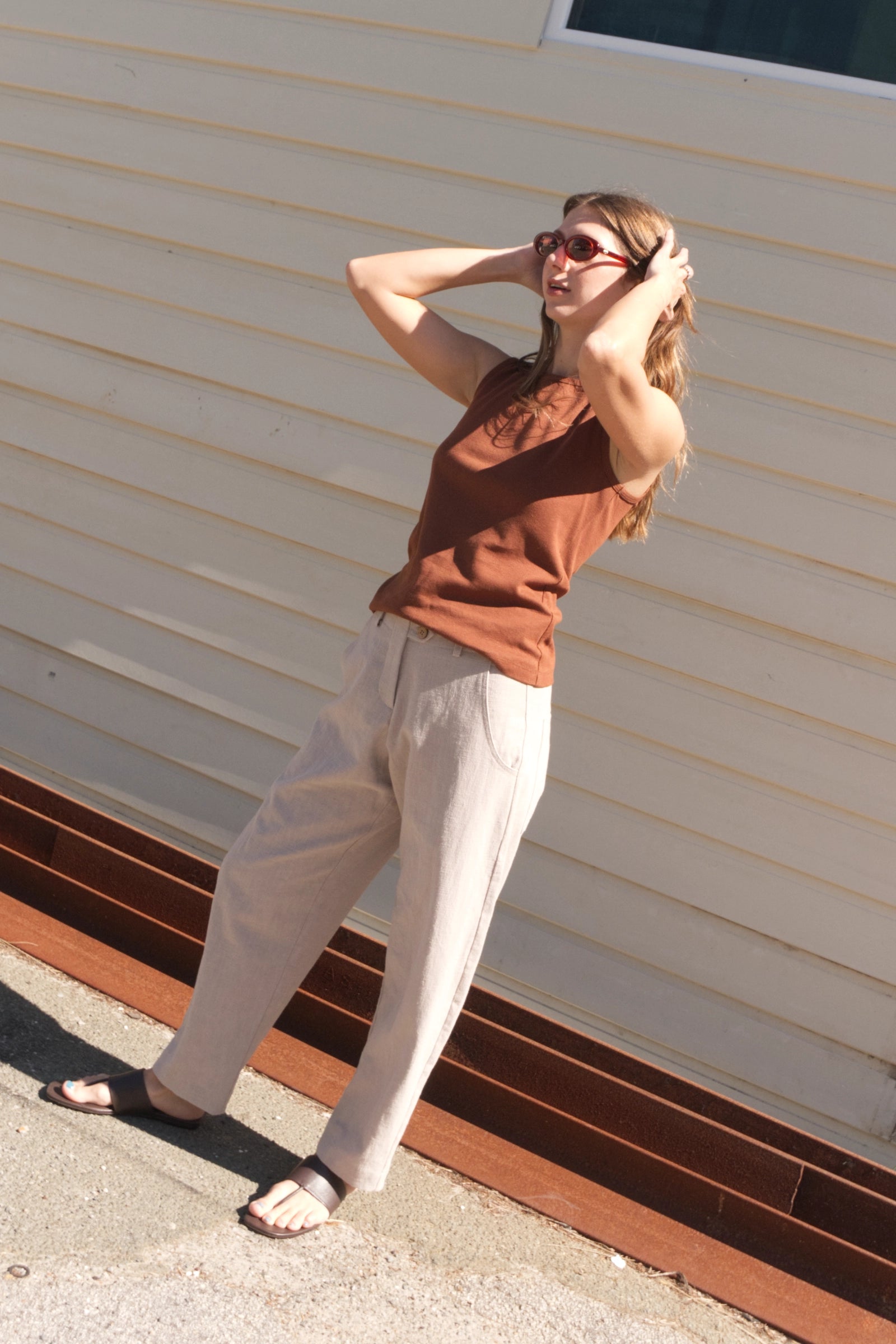 Linen Barrel Leg Pant | Sand